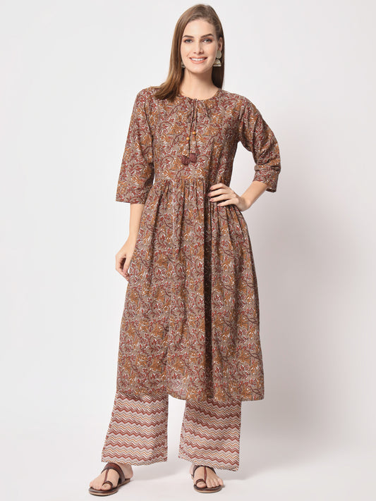 Brown Printed Everyday Cotton Kurta Set