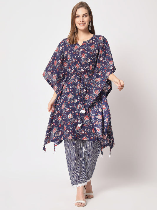 Navy blue pure cotton kaftan set.
