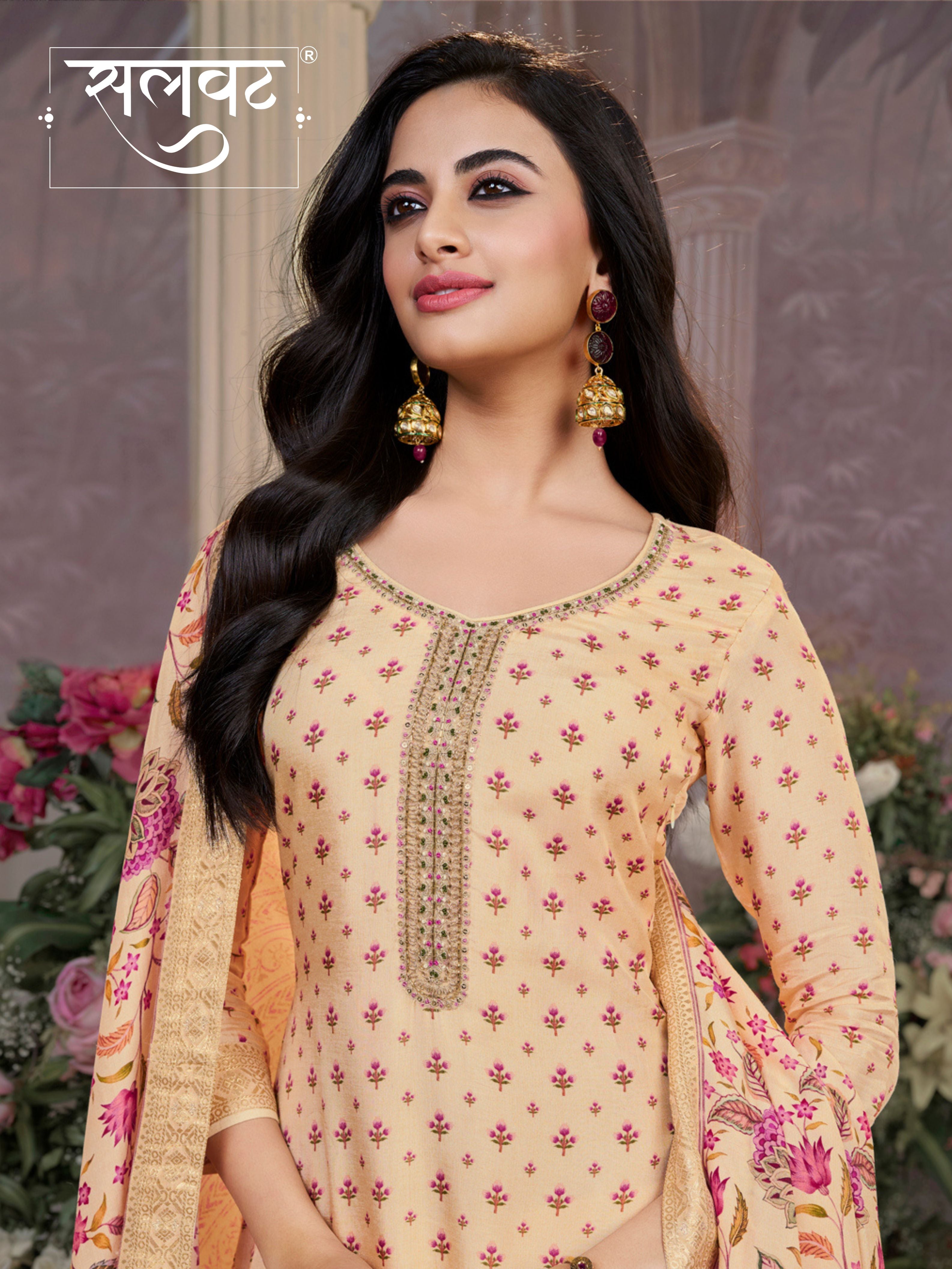 Off-White Russian Silk Kurta Set with Digital Print Work Paired with Russian Silk Digital Printed Duppatta