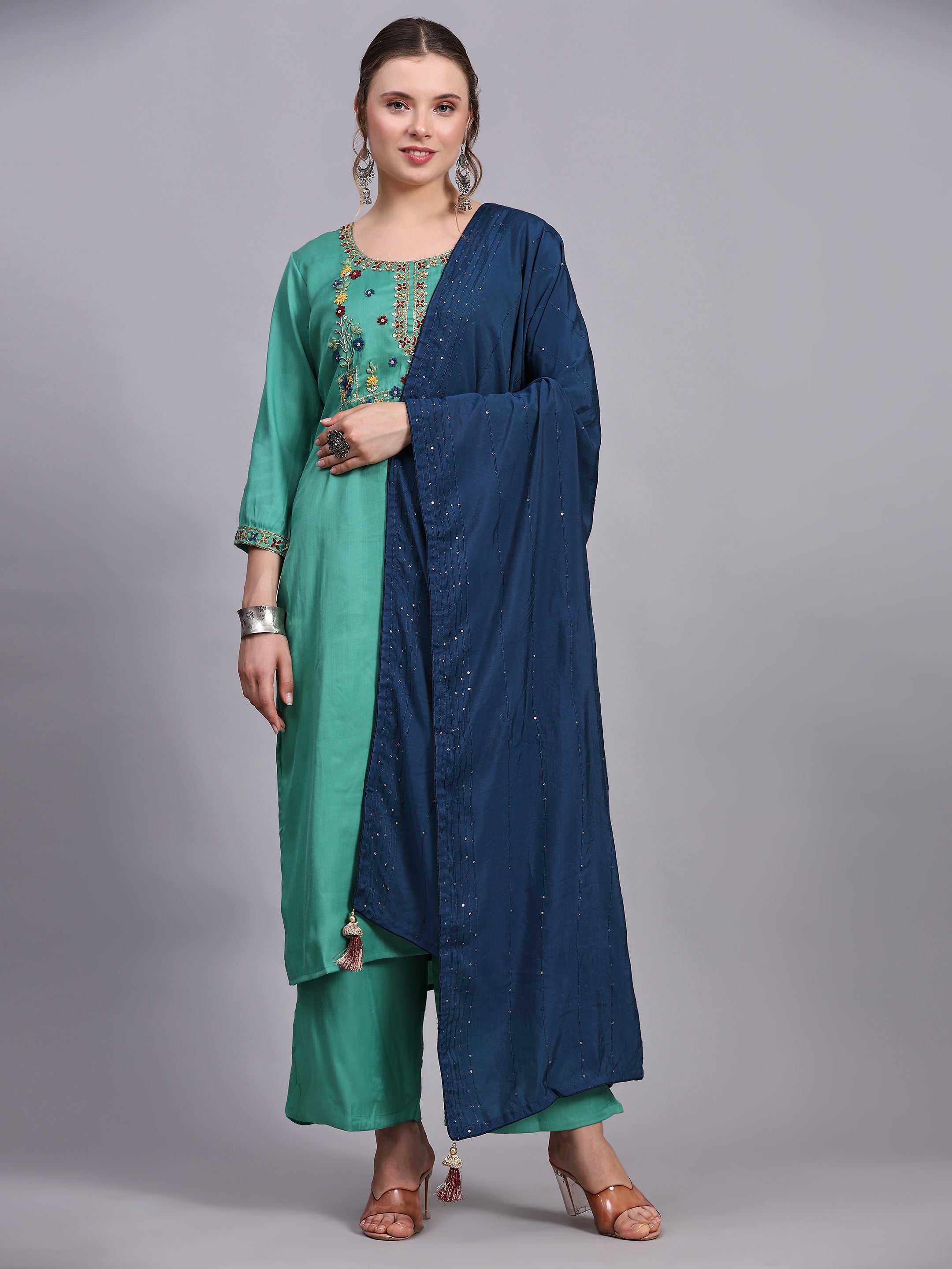 Green Color Embroidery Kurta set