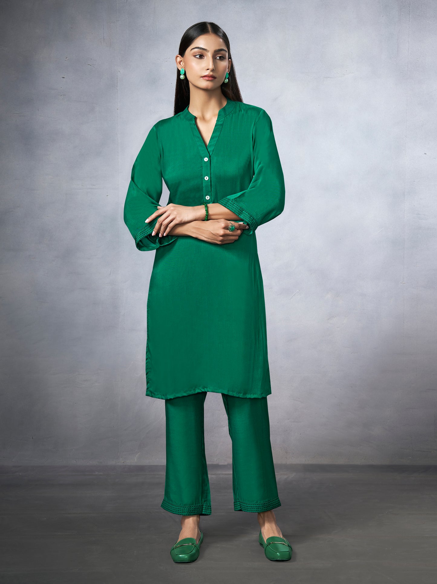 Black coord set with subtle sticthing pattern