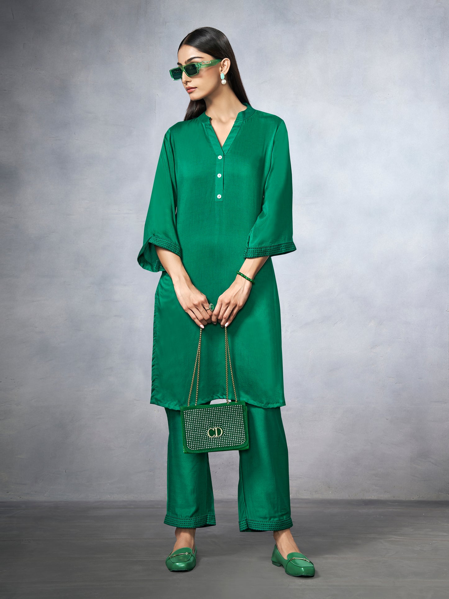 Black coord set with subtle sticthing pattern