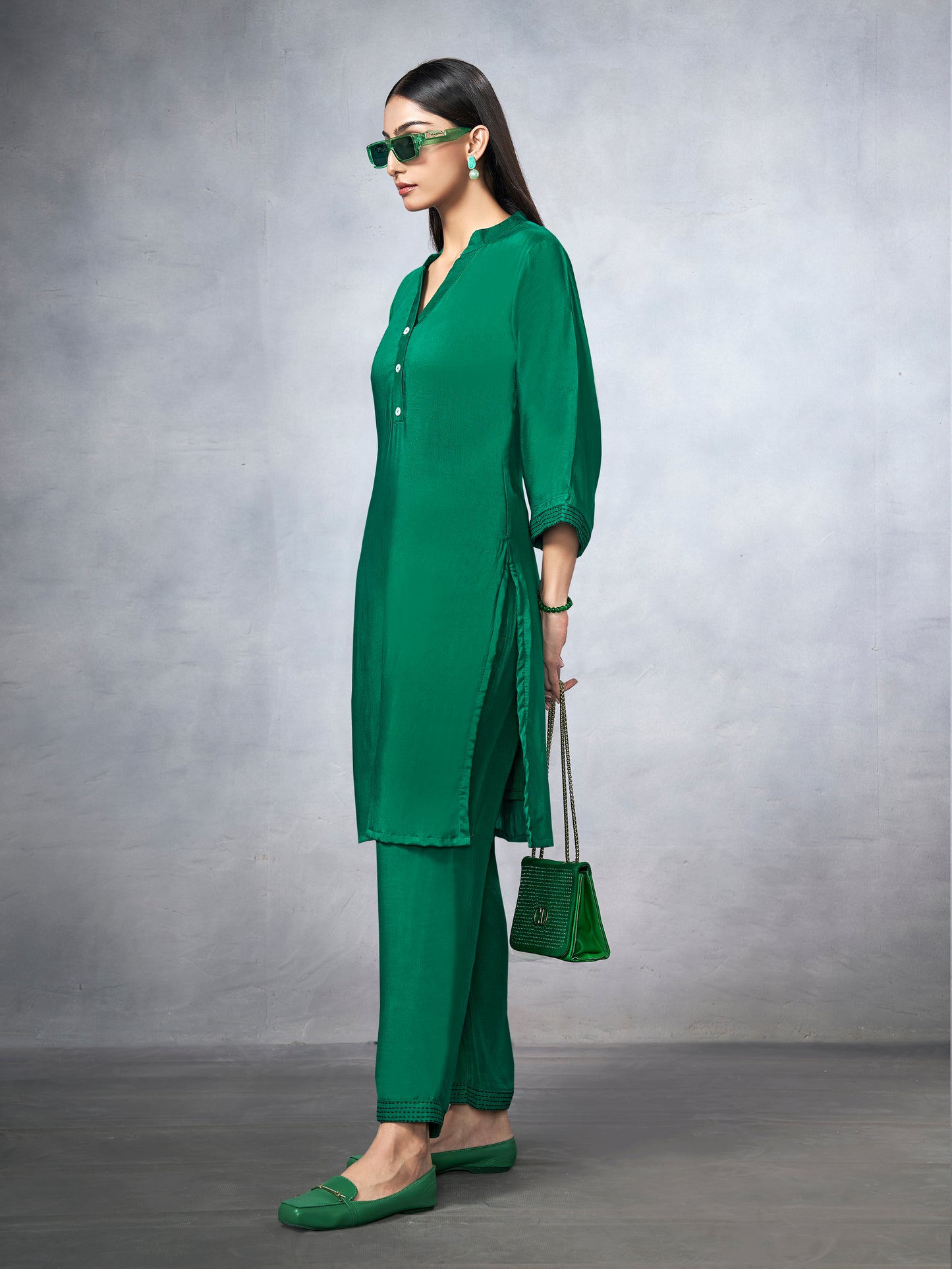 Black coord set with subtle sticthing pattern