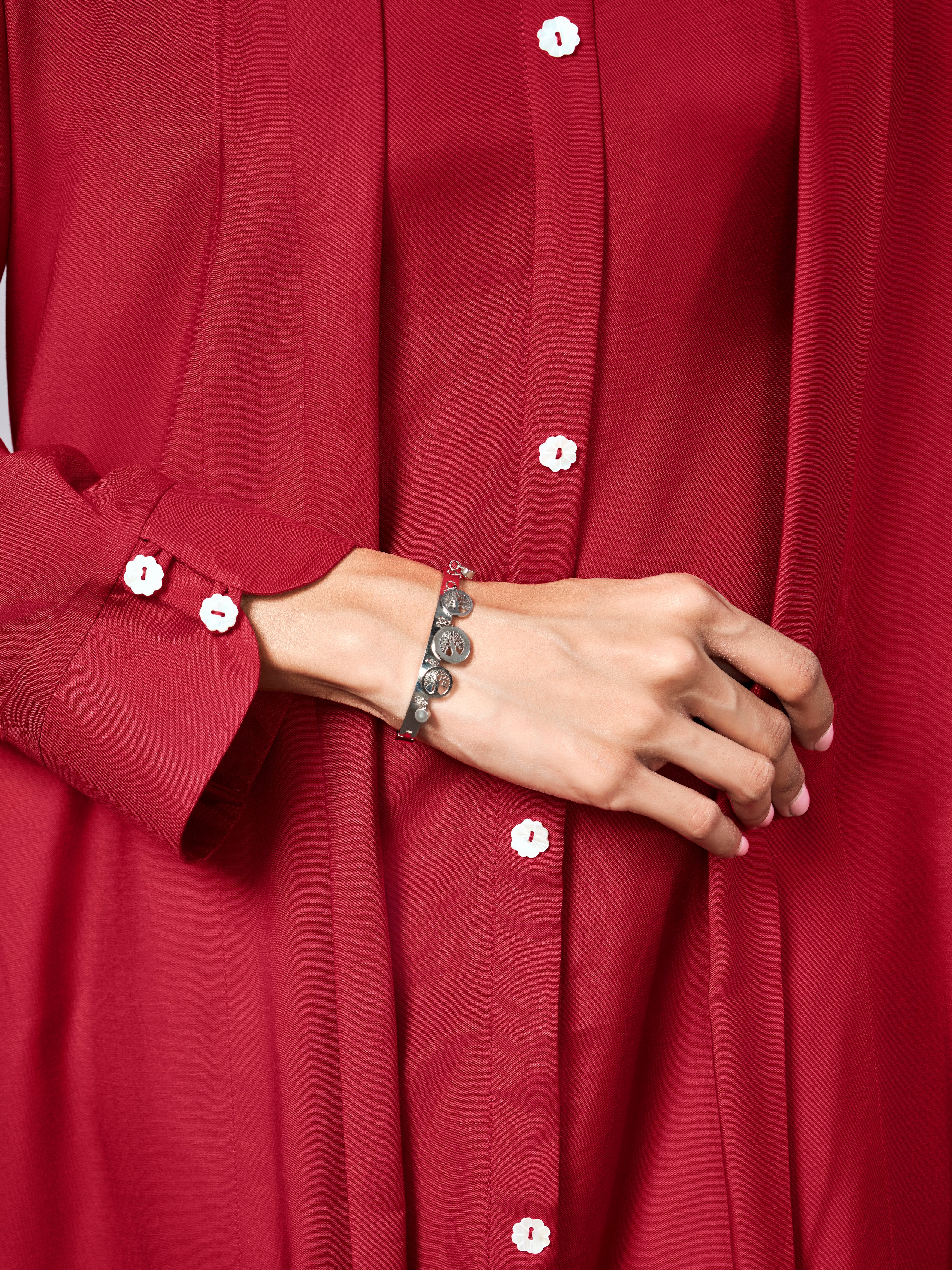 Red three-piece co-ord set with shrug