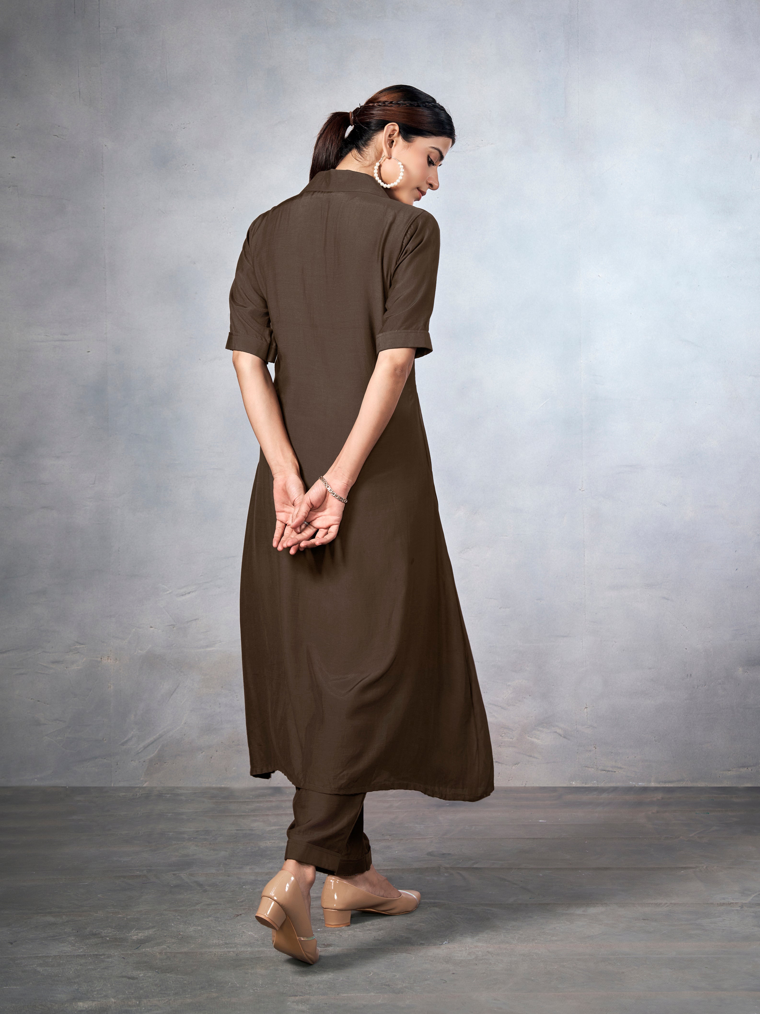 Brown  box pleat coord set