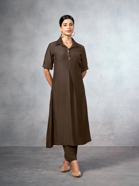 Brown  box pleat coord set