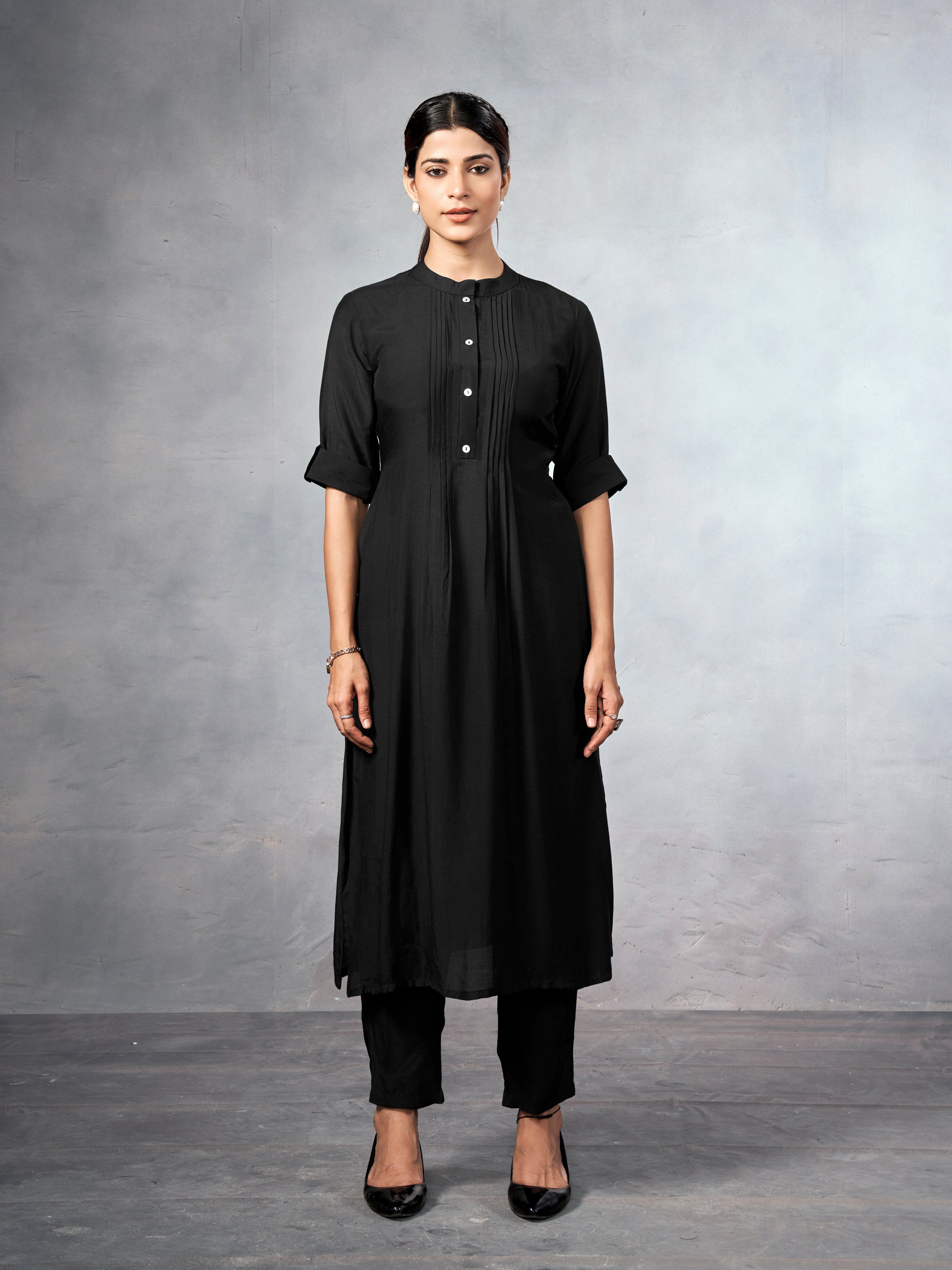 Black muslin kurta-style co-ord set