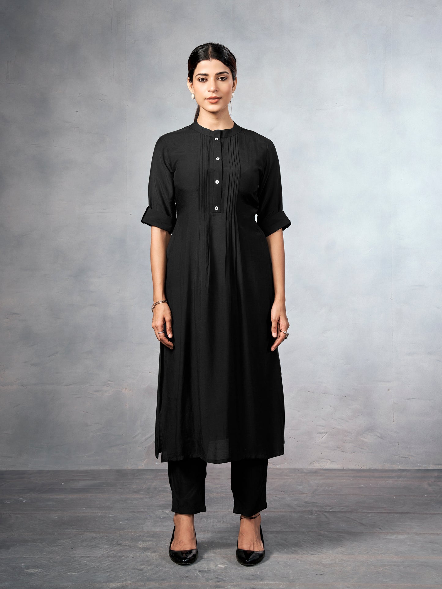 Black muslin kurta-style co-ord set