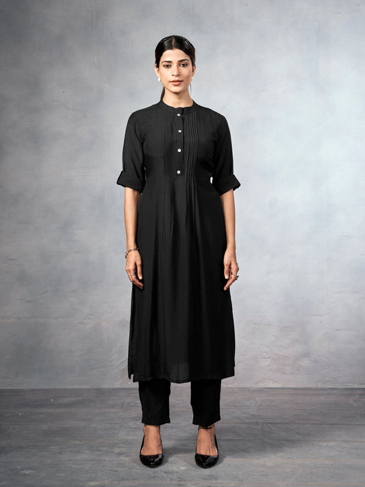 Black muslin kurta-style co-ord set
