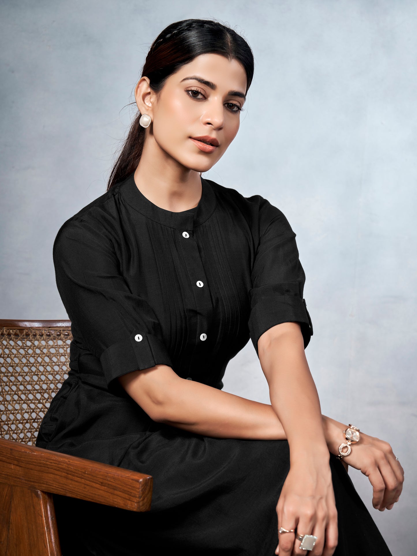 Black muslin kurta-style co-ord set