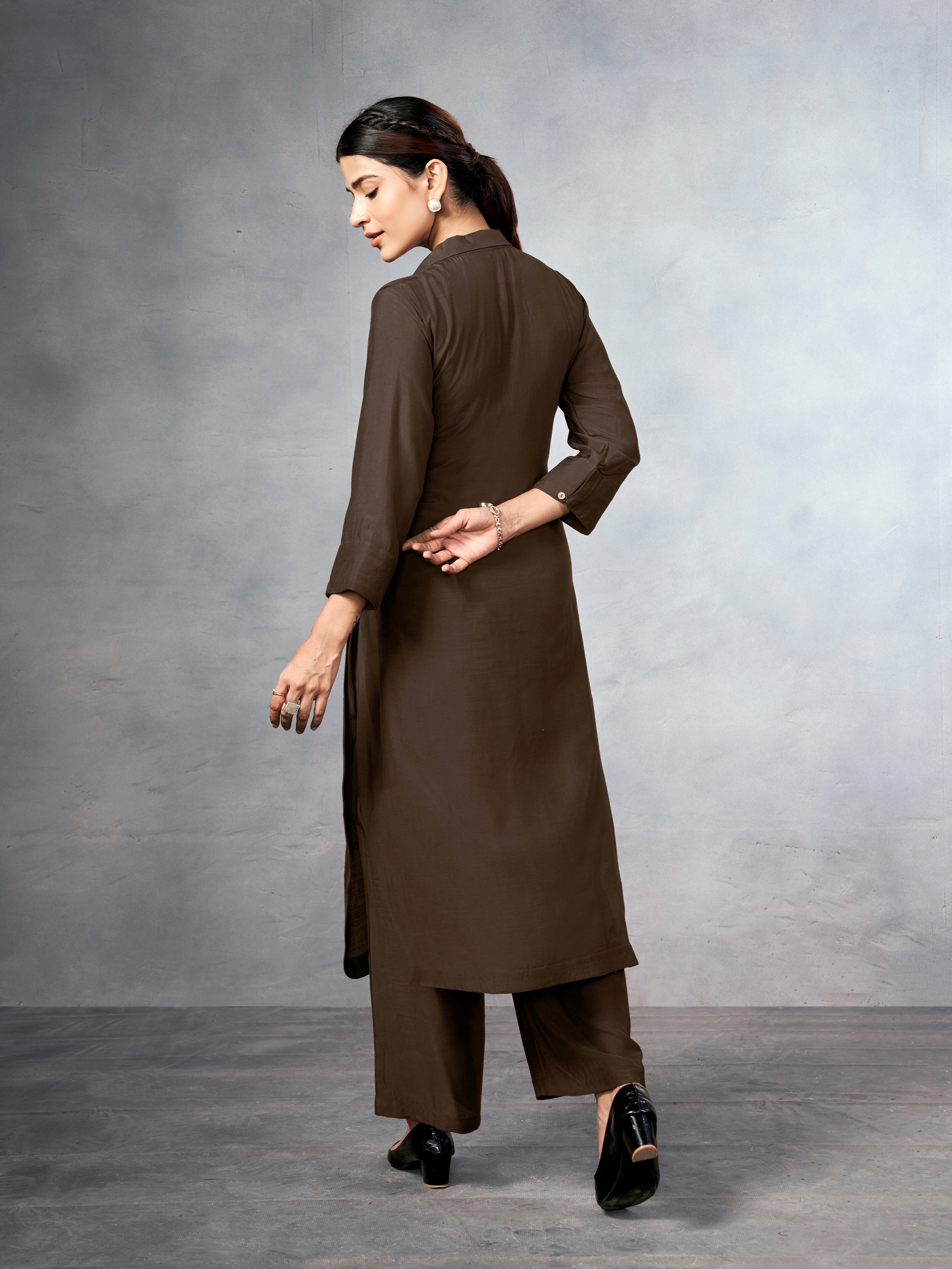 Brown collared kurta  co-ord set