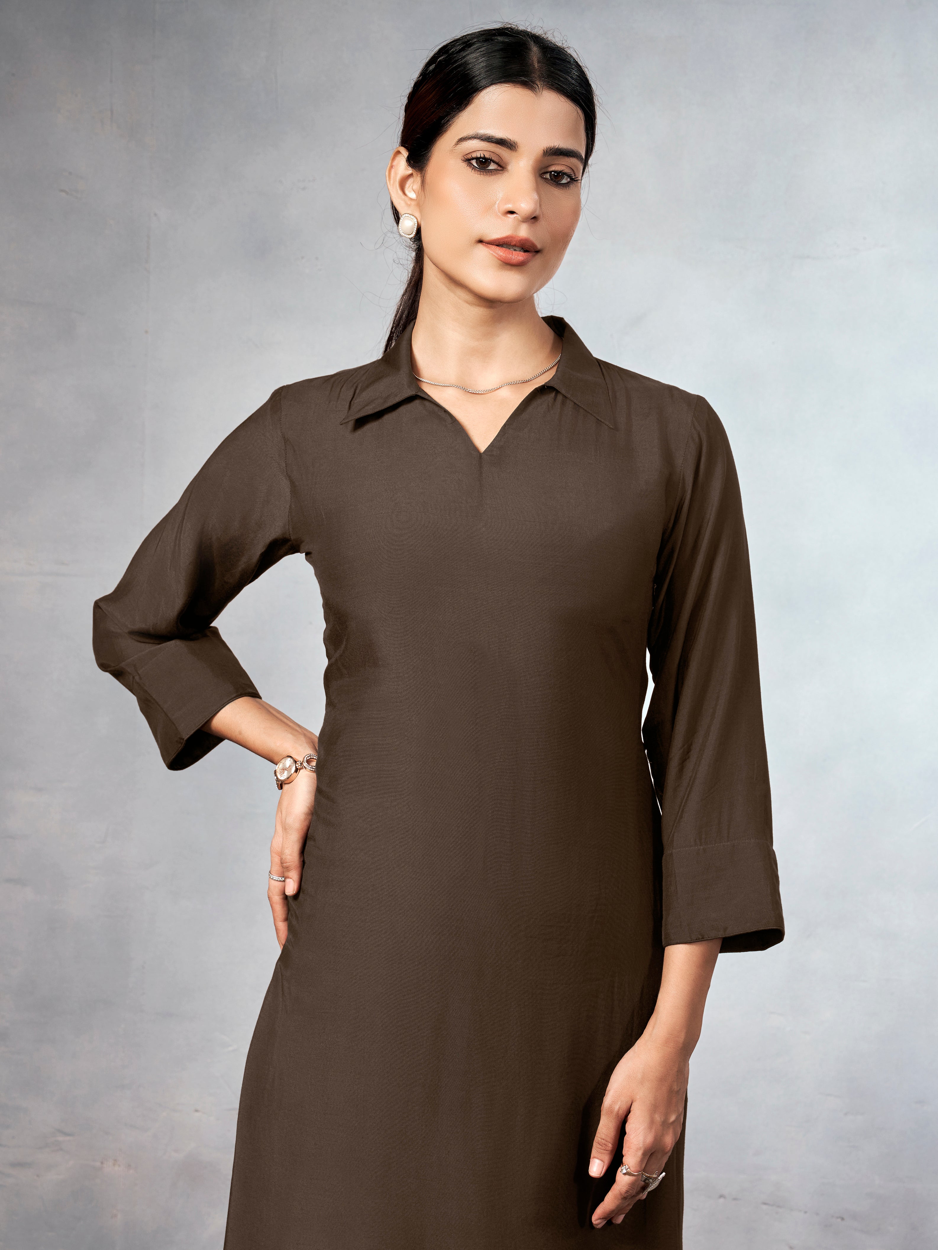 Brown collared kurta  co-ord set