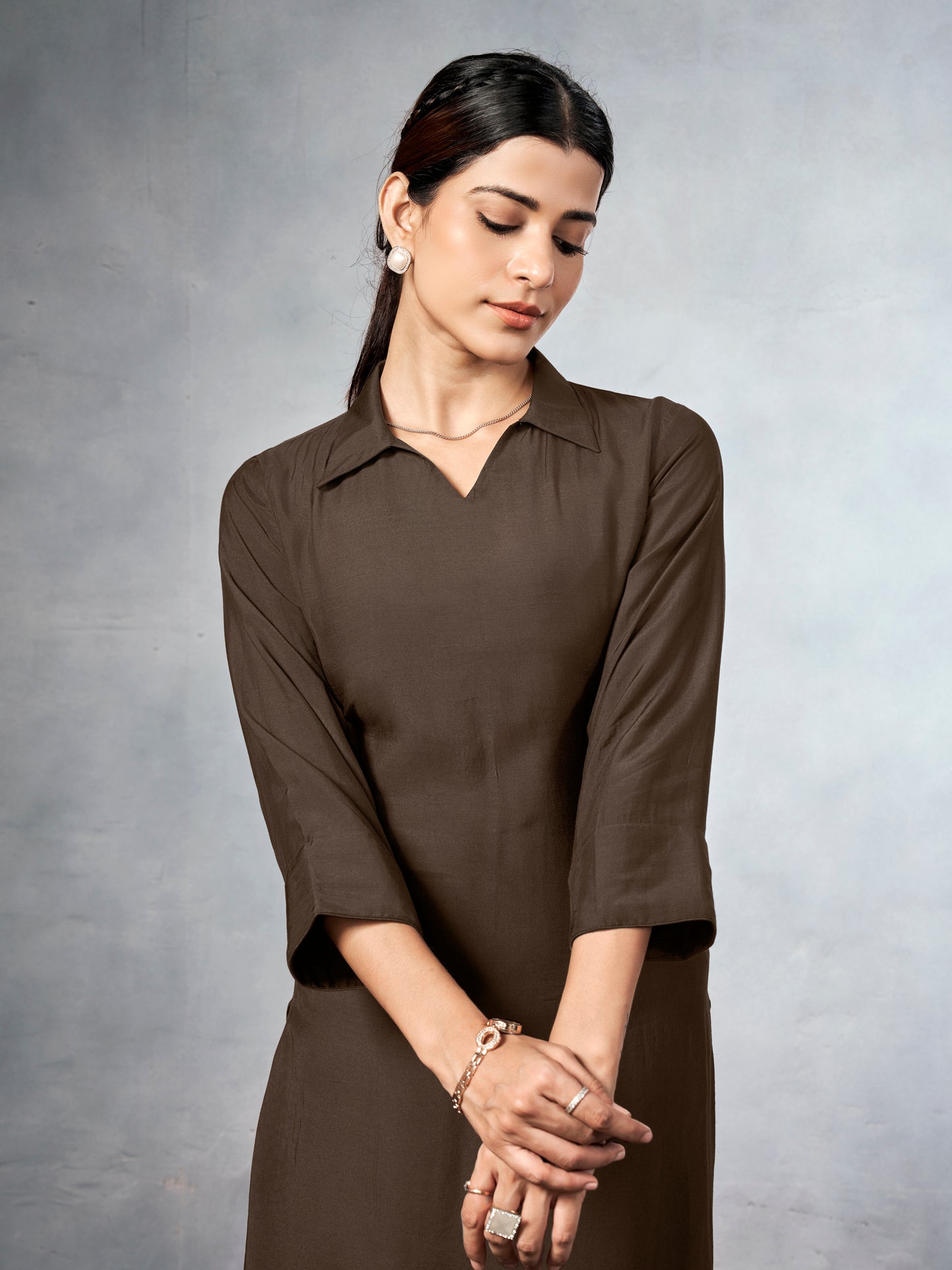 Brown collared kurta  co-ord set