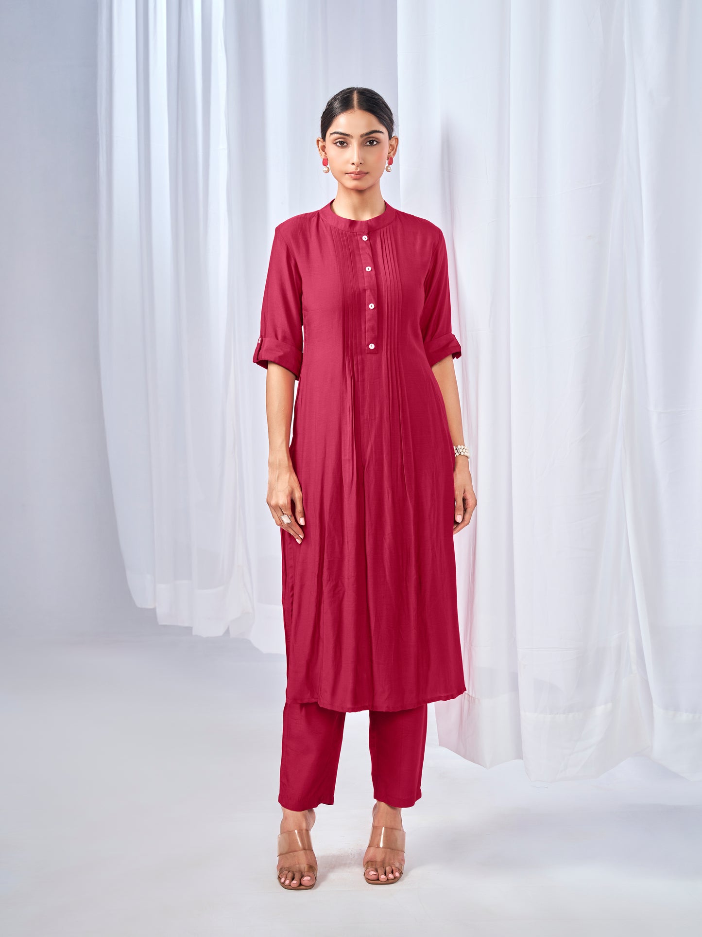 Red kurta style co-ord set