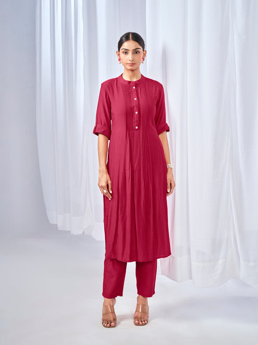 Red kurta style co-ord set
