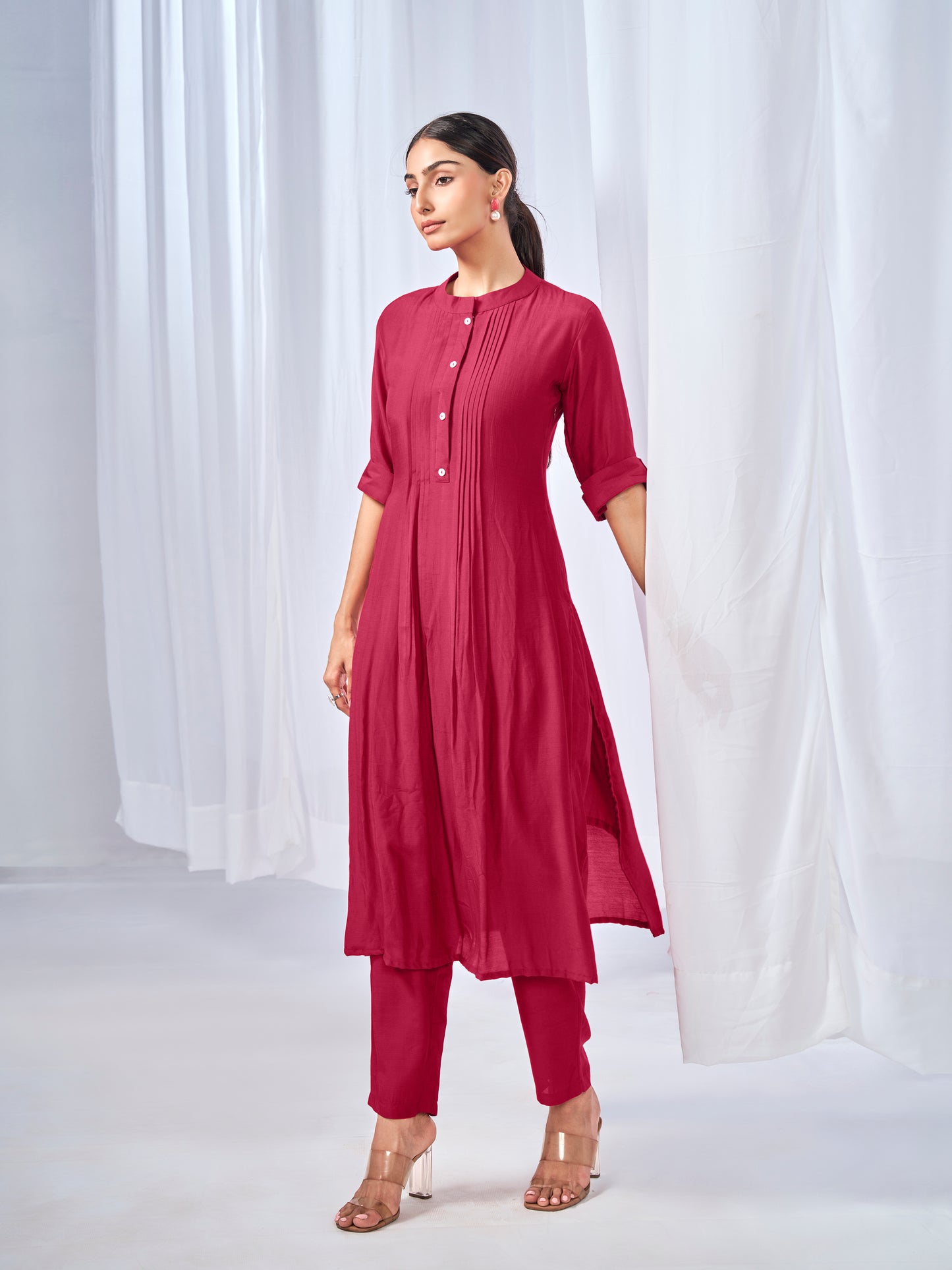 Red kurta style co-ord set