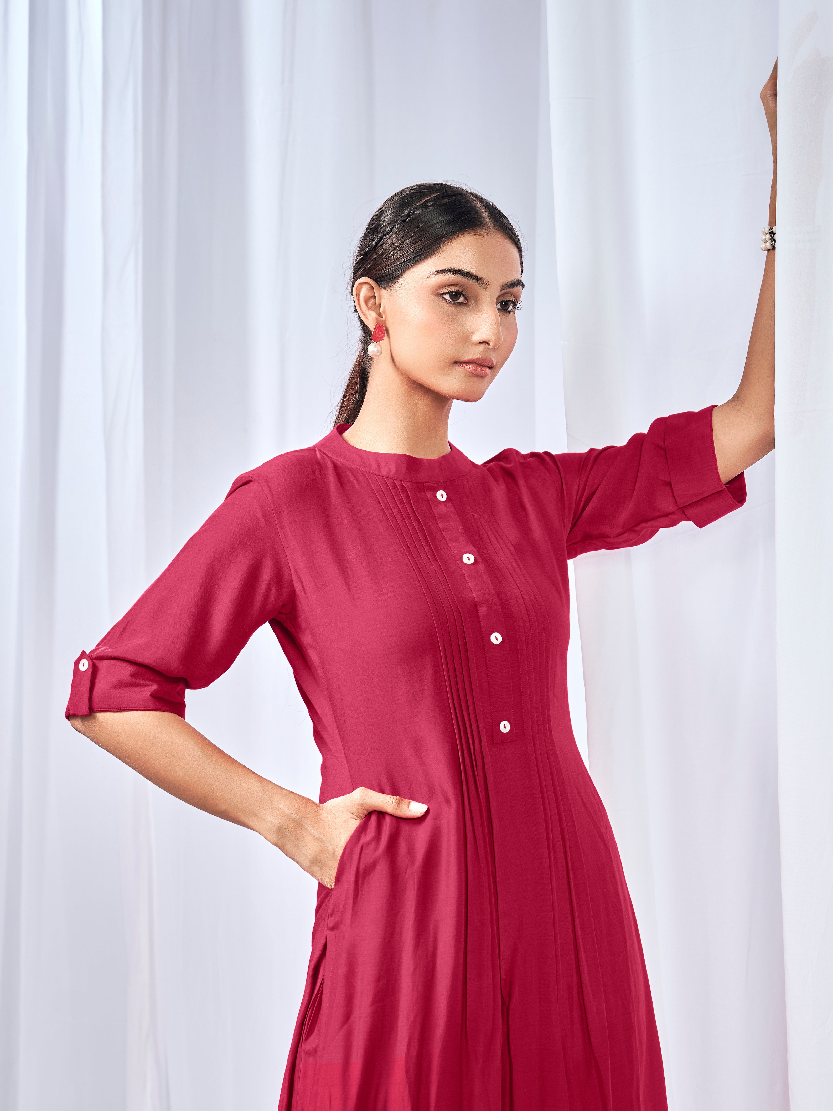 Red kurta style co-ord set