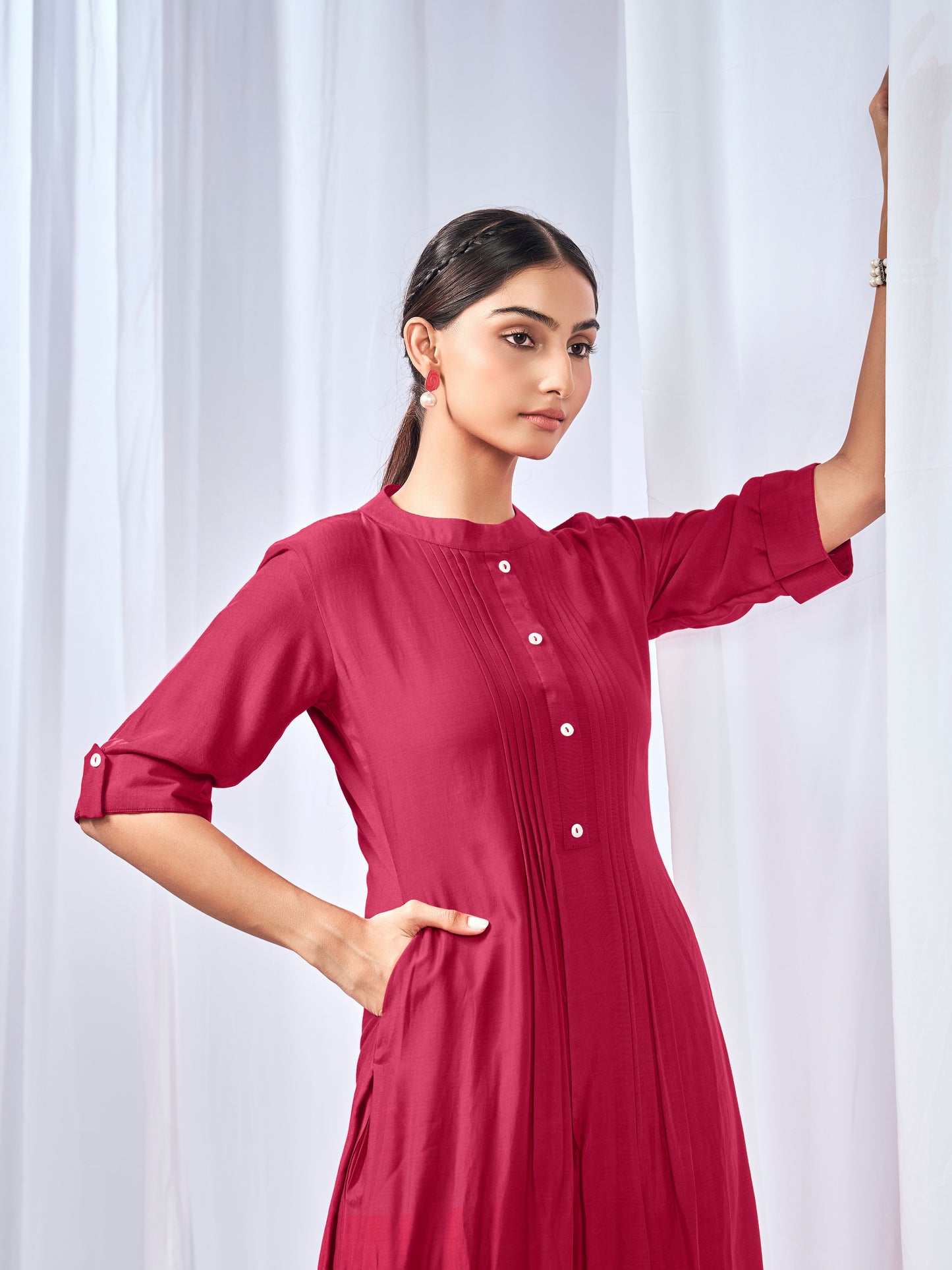 Red kurta style co-ord set