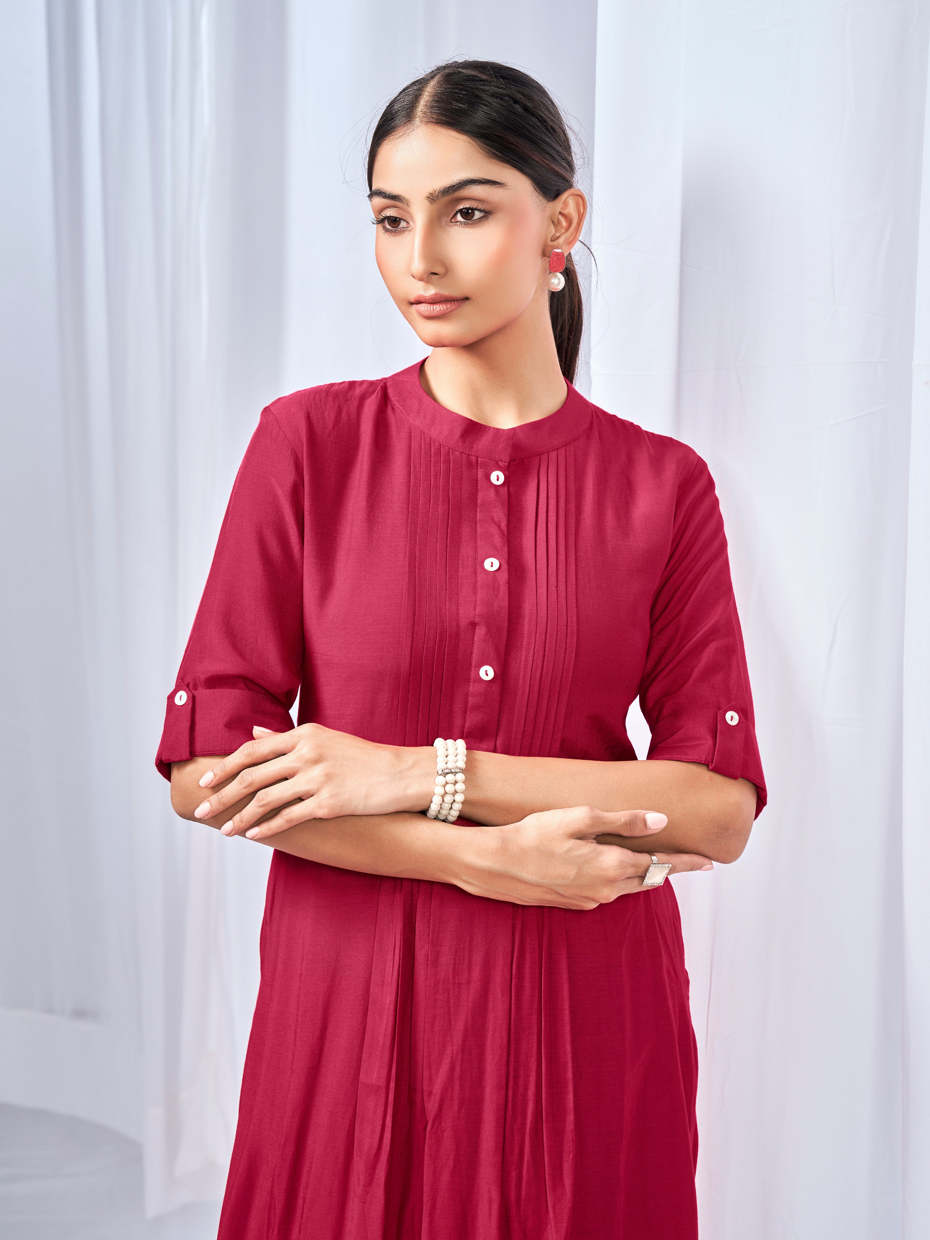 Red kurta style co-ord set