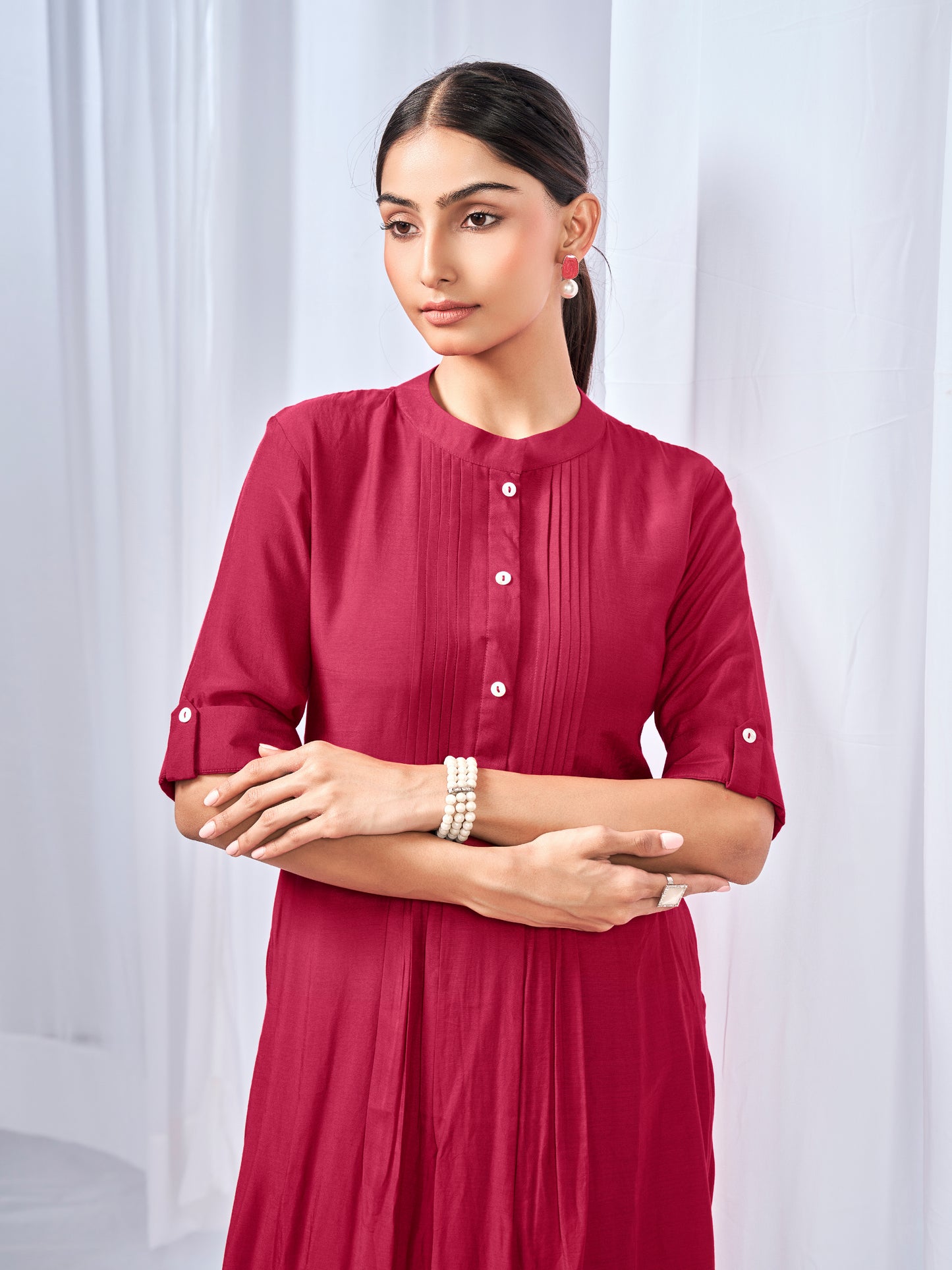 Red kurta style co-ord set