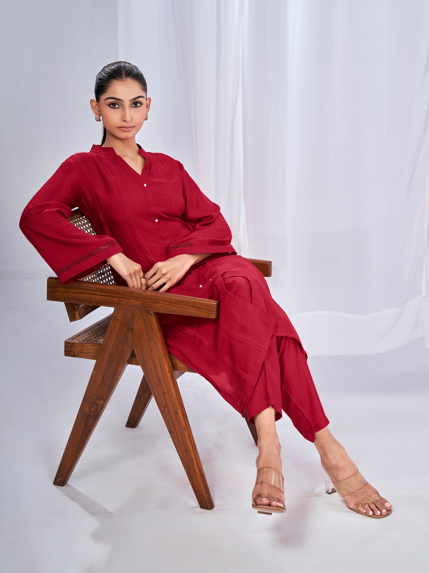 Red kurta and trousers co-ord set