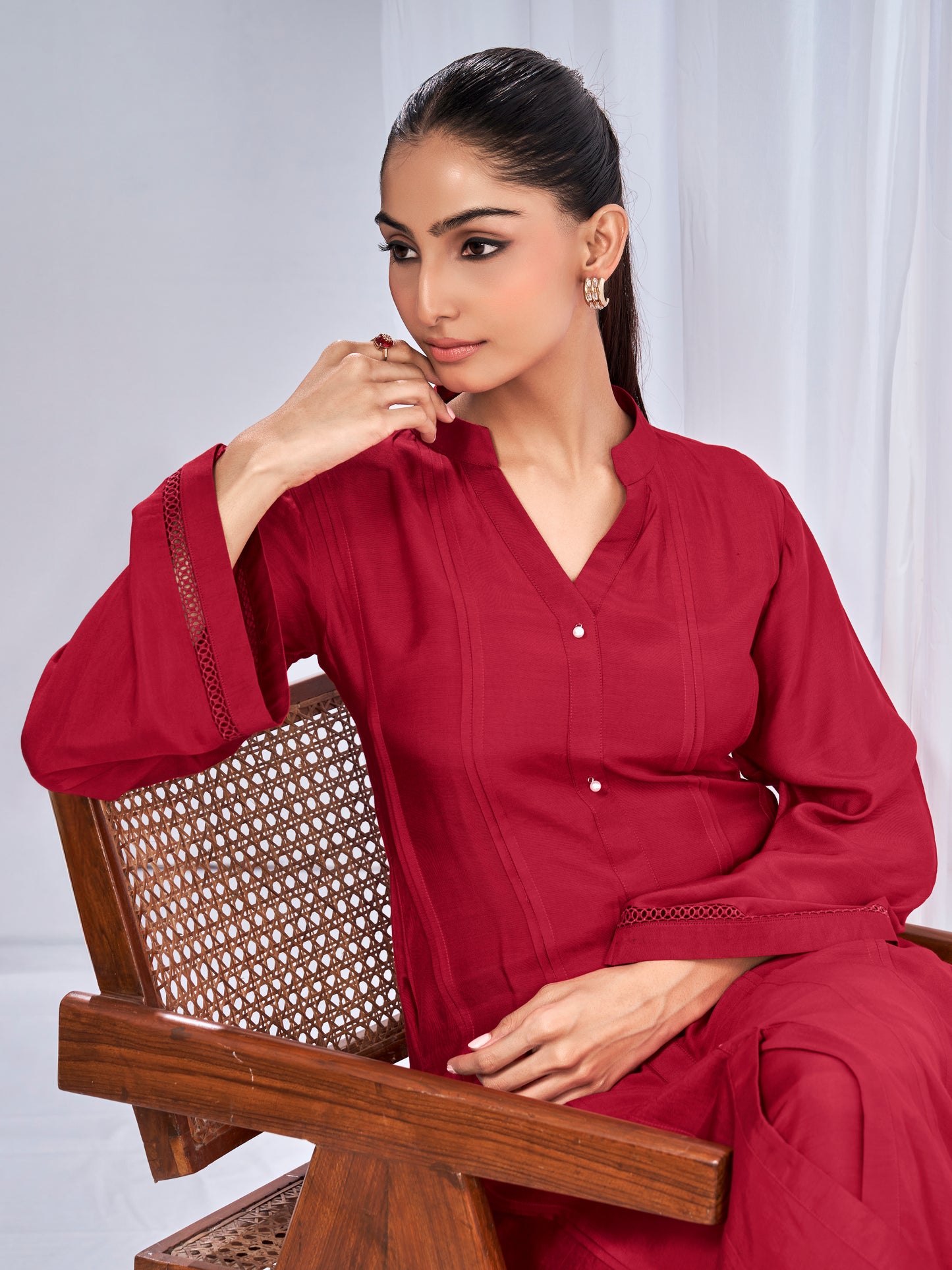Red kurta and trousers co-ord set