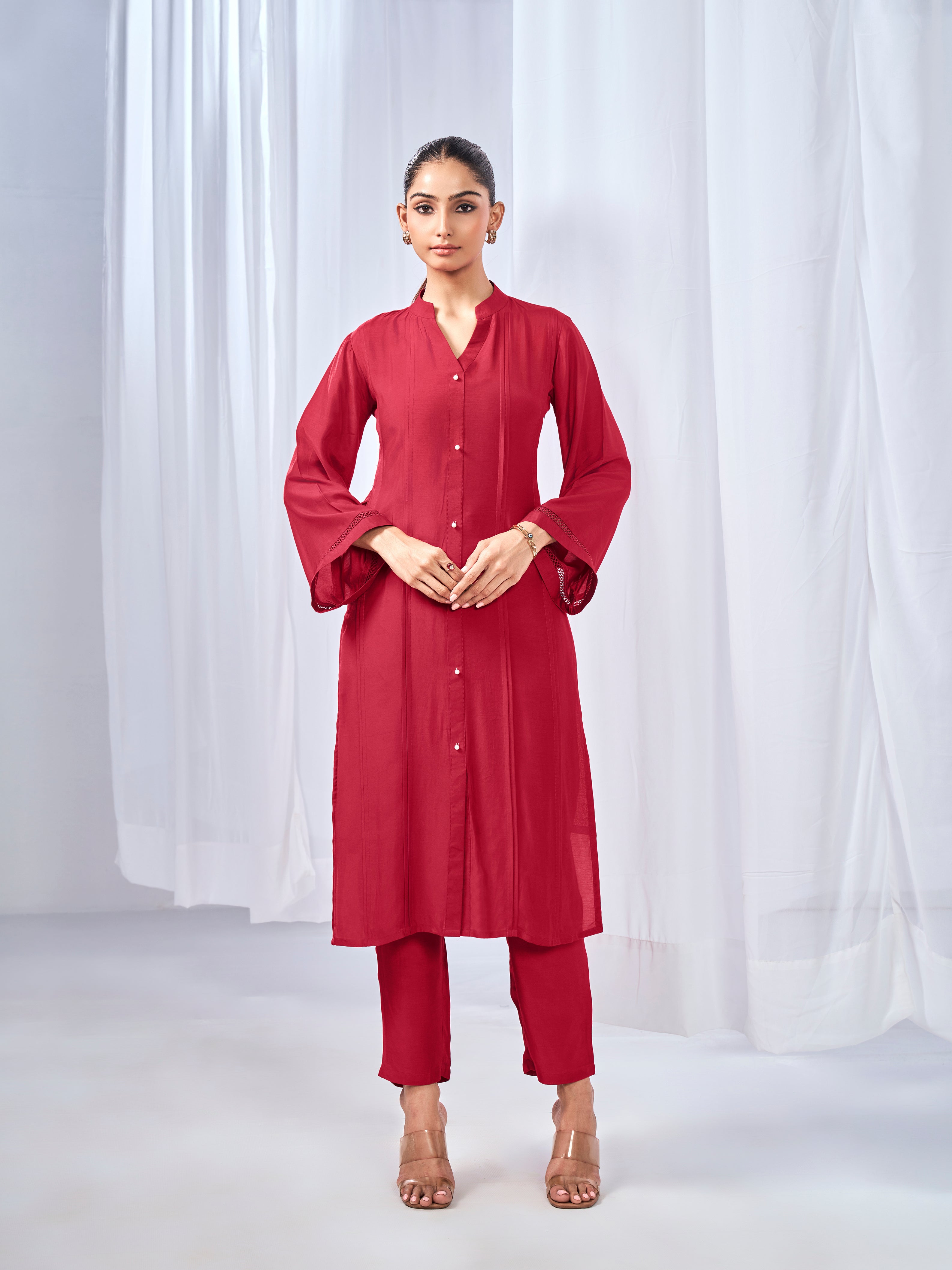 Red kurta and trousers co-ord set