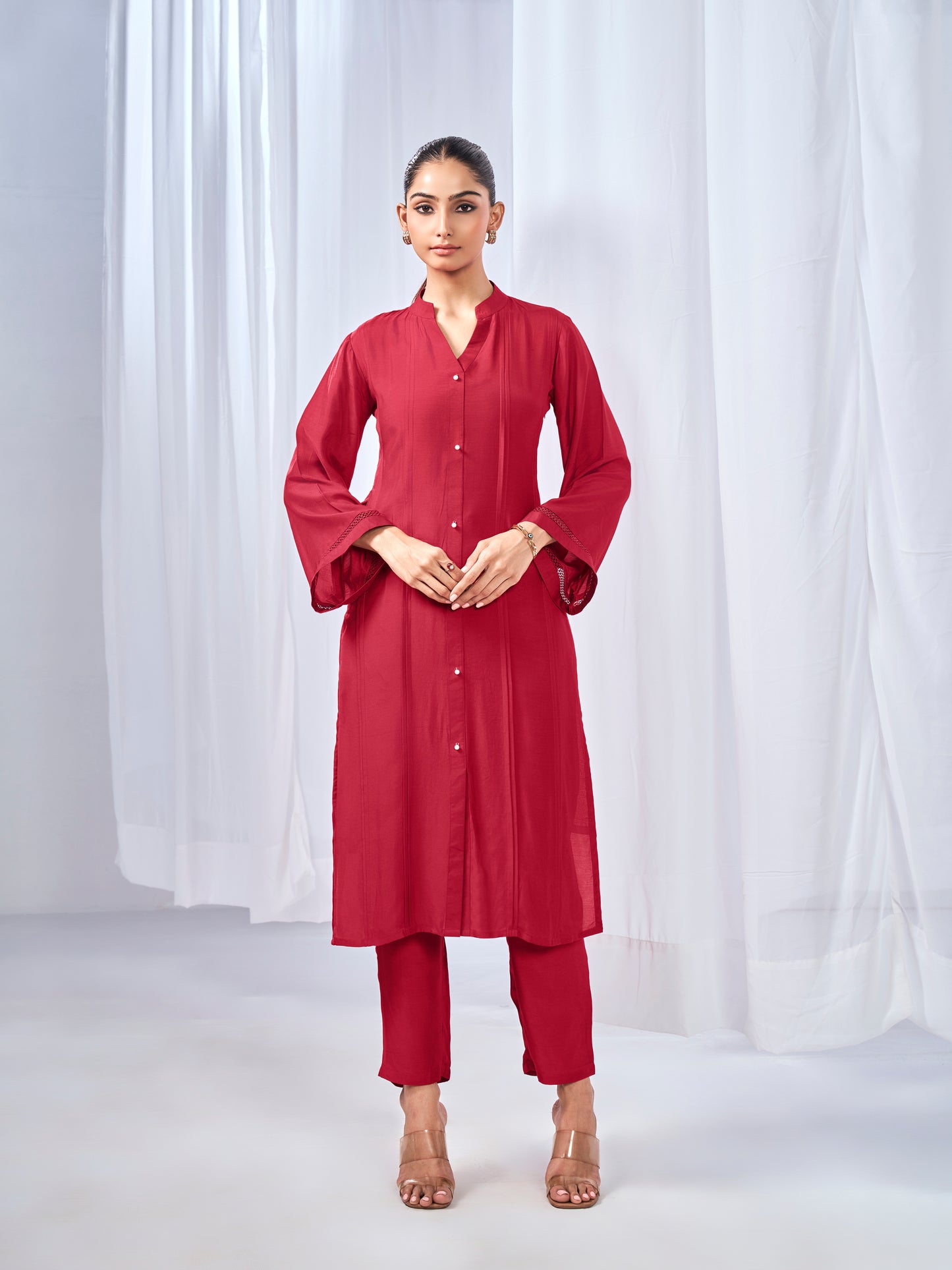 Red kurta and trousers co-ord set