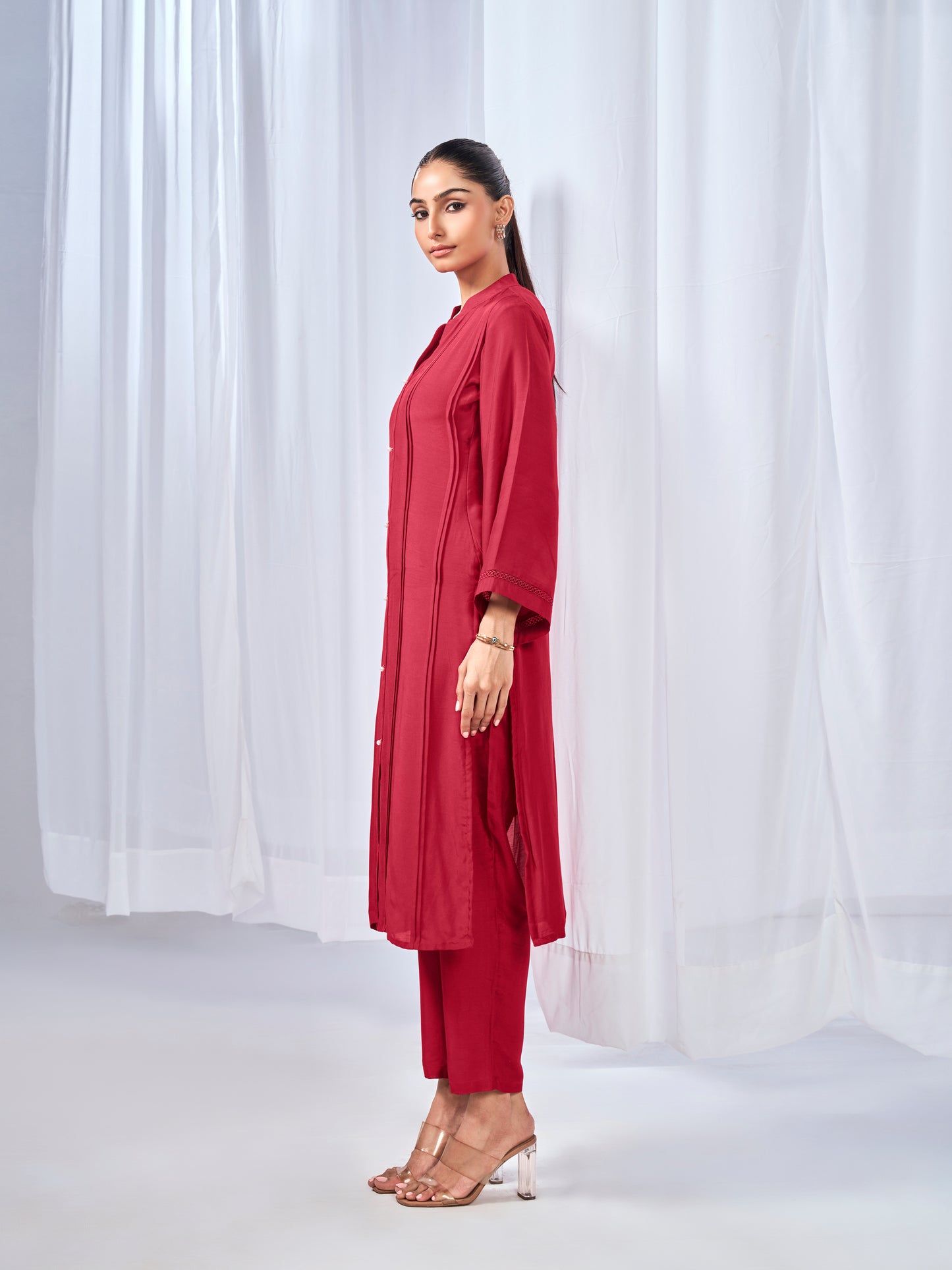 Red kurta and trousers co-ord set