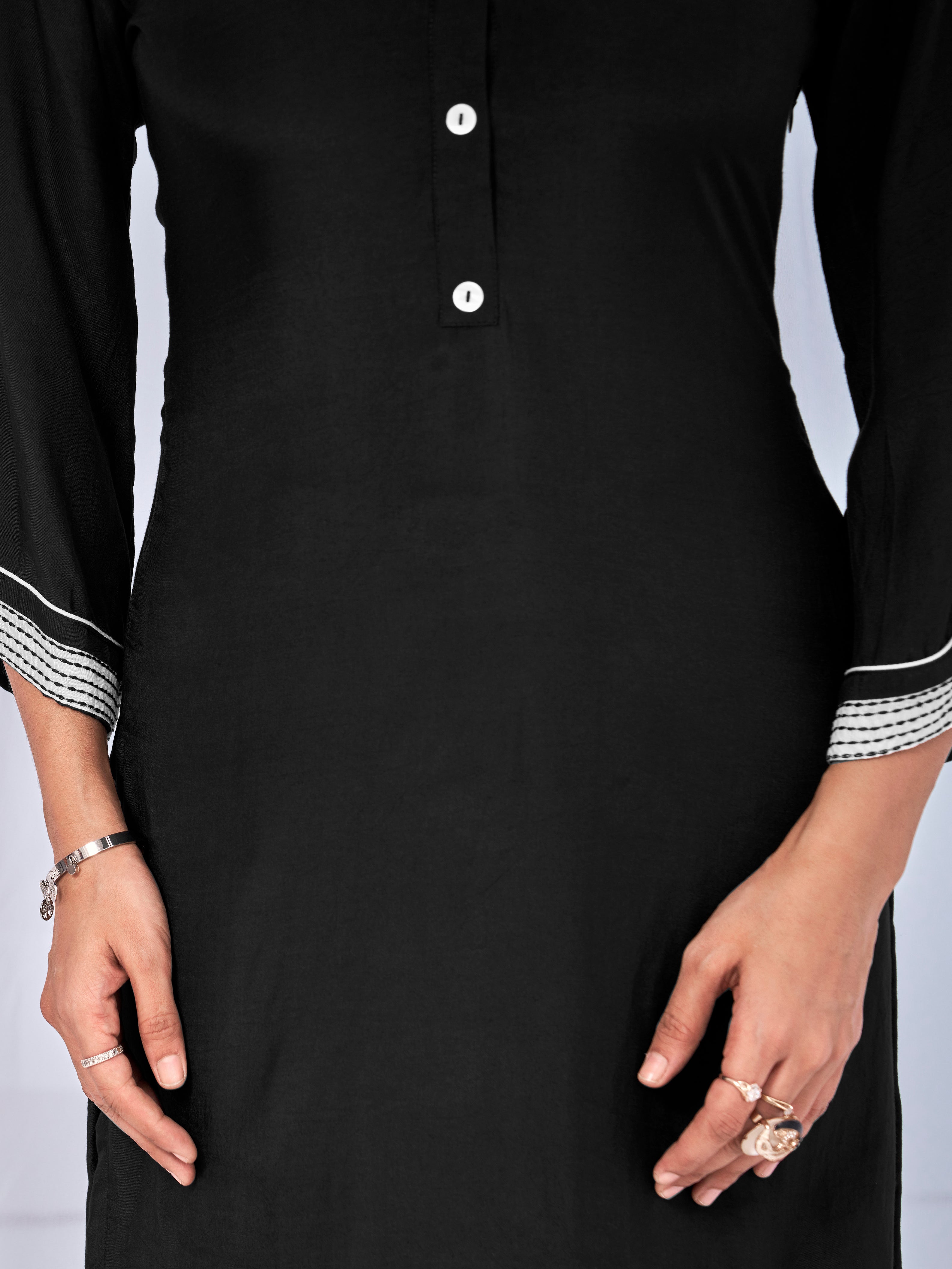 Black coord set with subtle sticthing pattern