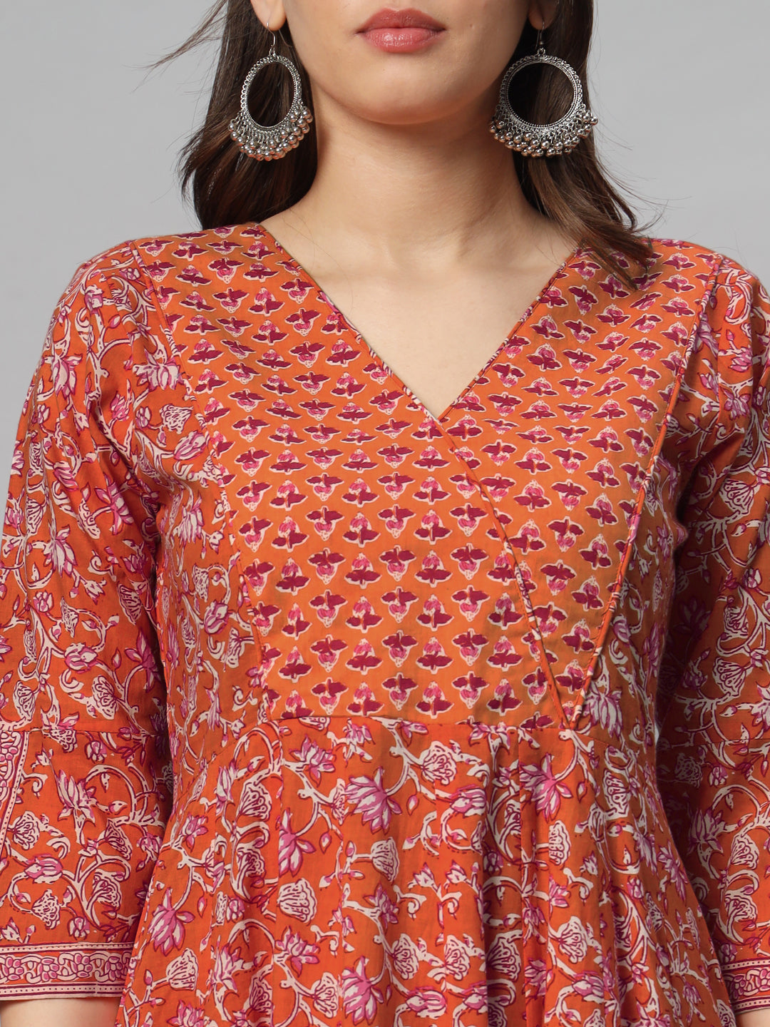 Orange Flared Cotton Kurta sets