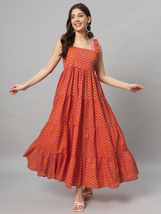 Orange Cotton Long Dress