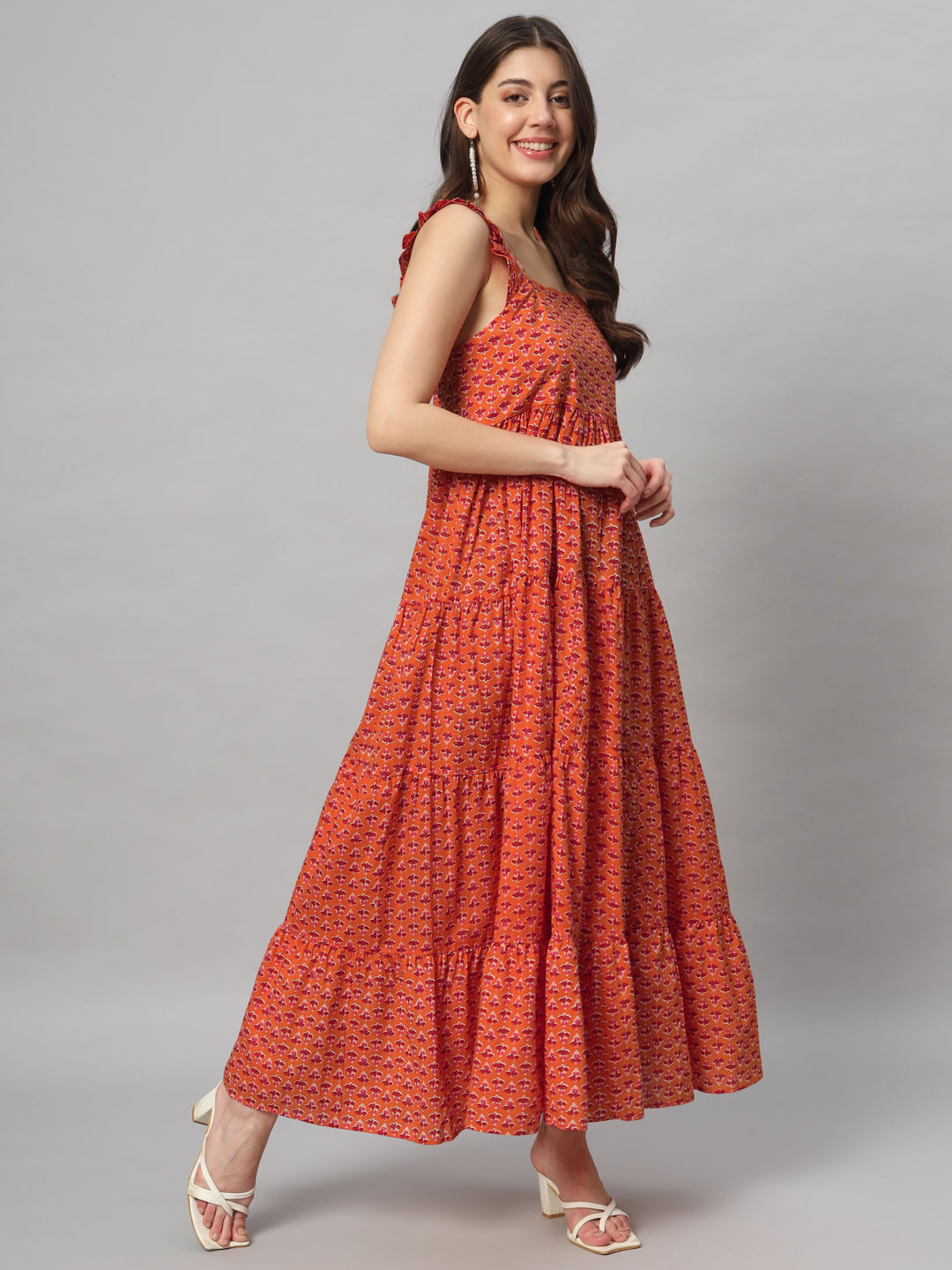 Orange Cotton Long Dress