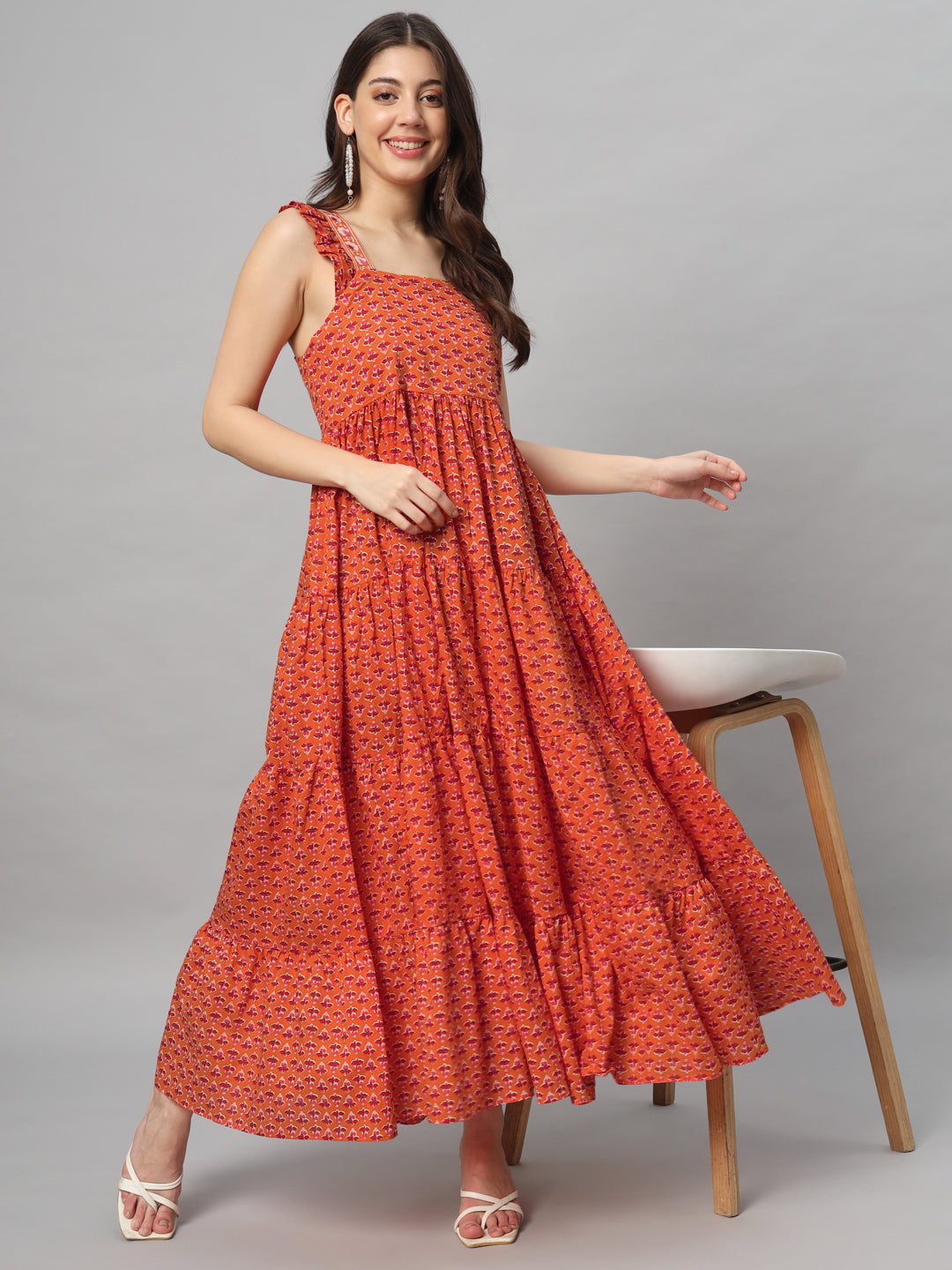 Orange Cotton Long Dress