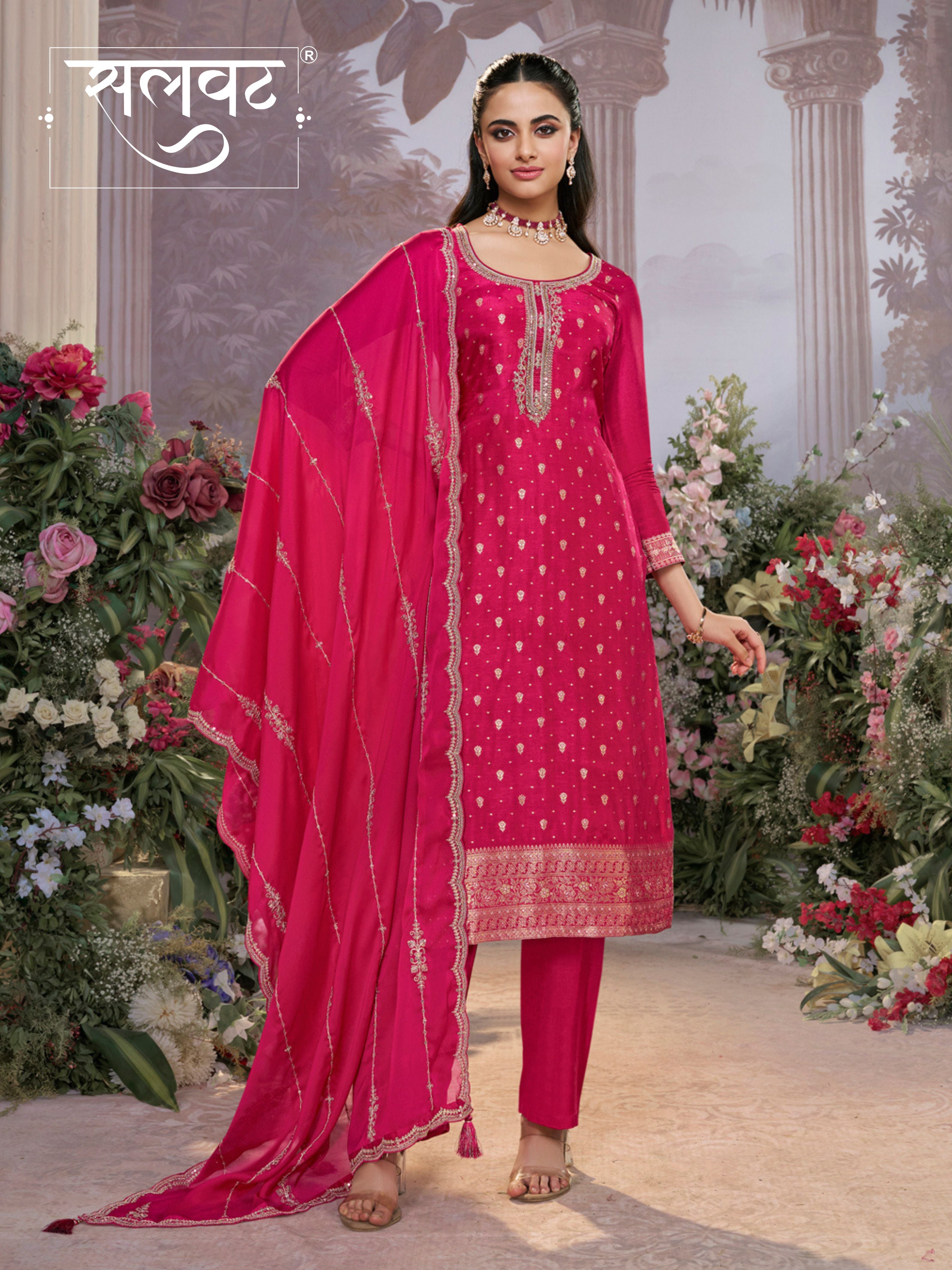 Pink Dola Silk Fabric Kurta with Embroidered & Jacquard Work Paired with Rangoli Fabric Dupatta with Patterned Sequins Work.