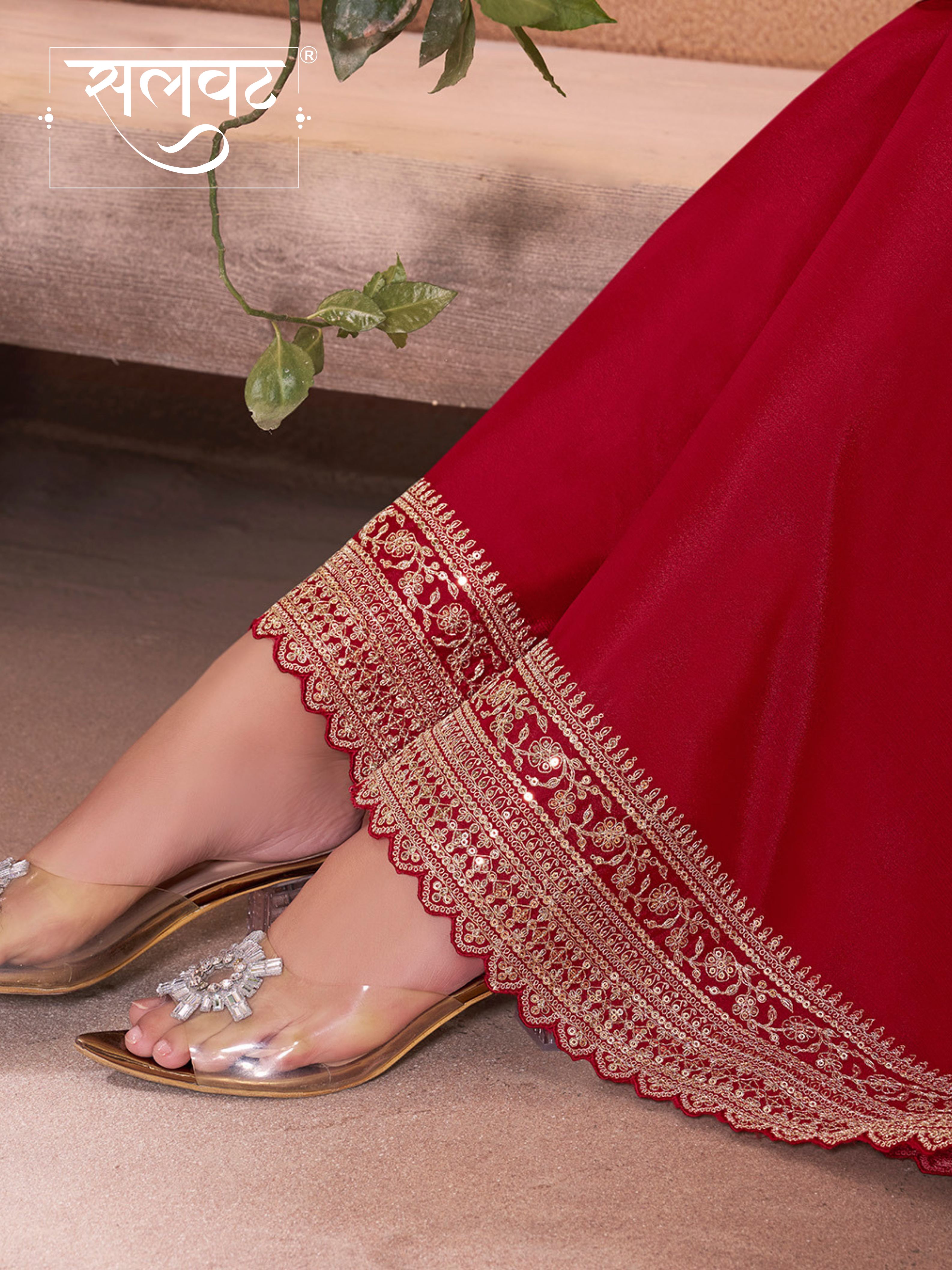 Red Jacquard Embroidery Sharara Suit Set