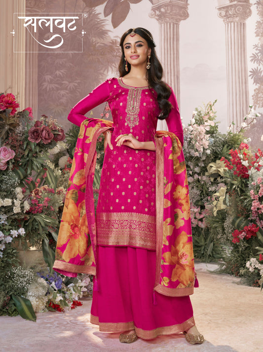 Pink Dola Silk Jacquard & Embroidery Kurta Set with Digital Print Dola Silk Dupatta