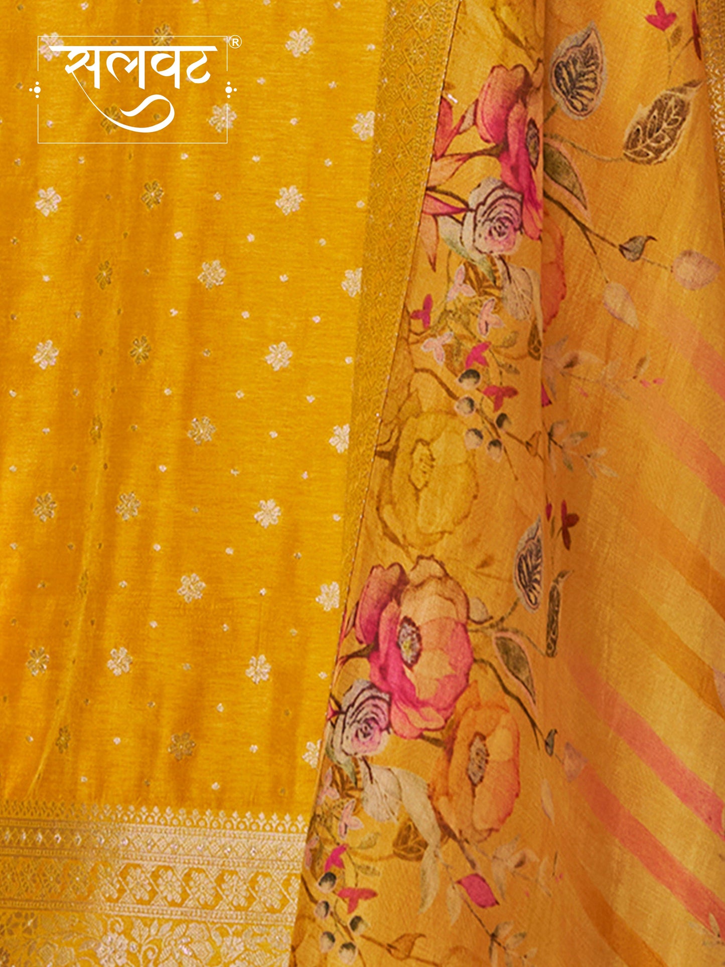 Yellow Dola Silk Kurta Set with Jacquard Detailing and Intricate Embroidery, Paired with a Cherry Silk Dupatta