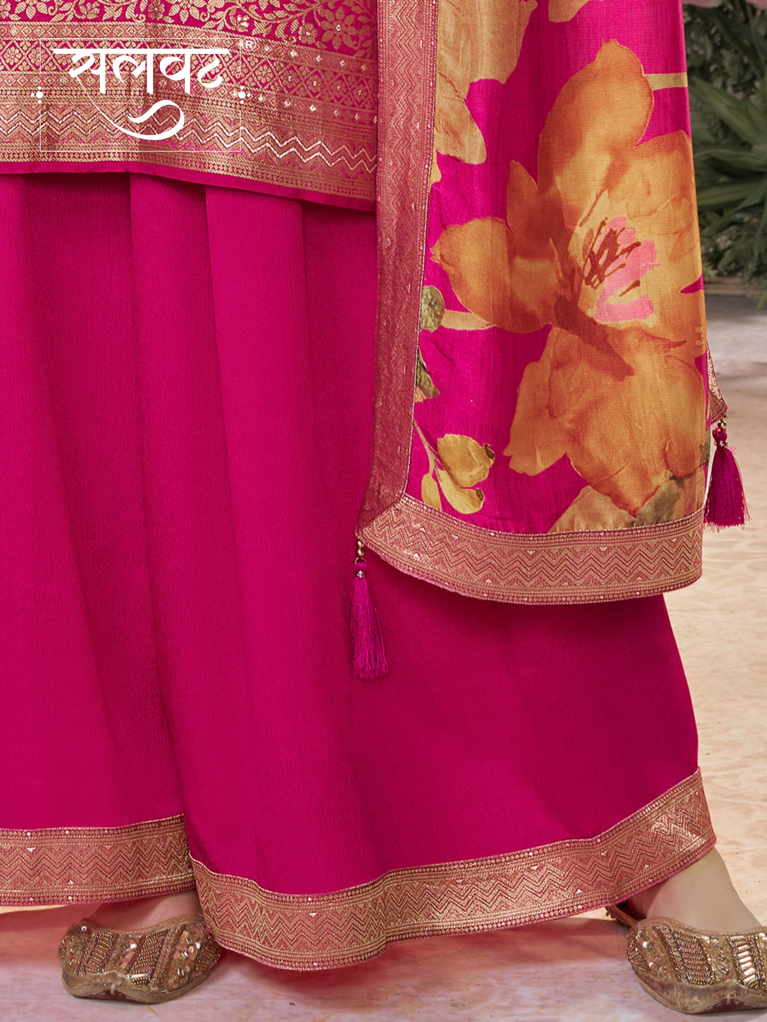 Pink Dola Silk Jacquard & Embroidery Kurta Set with Digital Print Dola Silk Dupatta