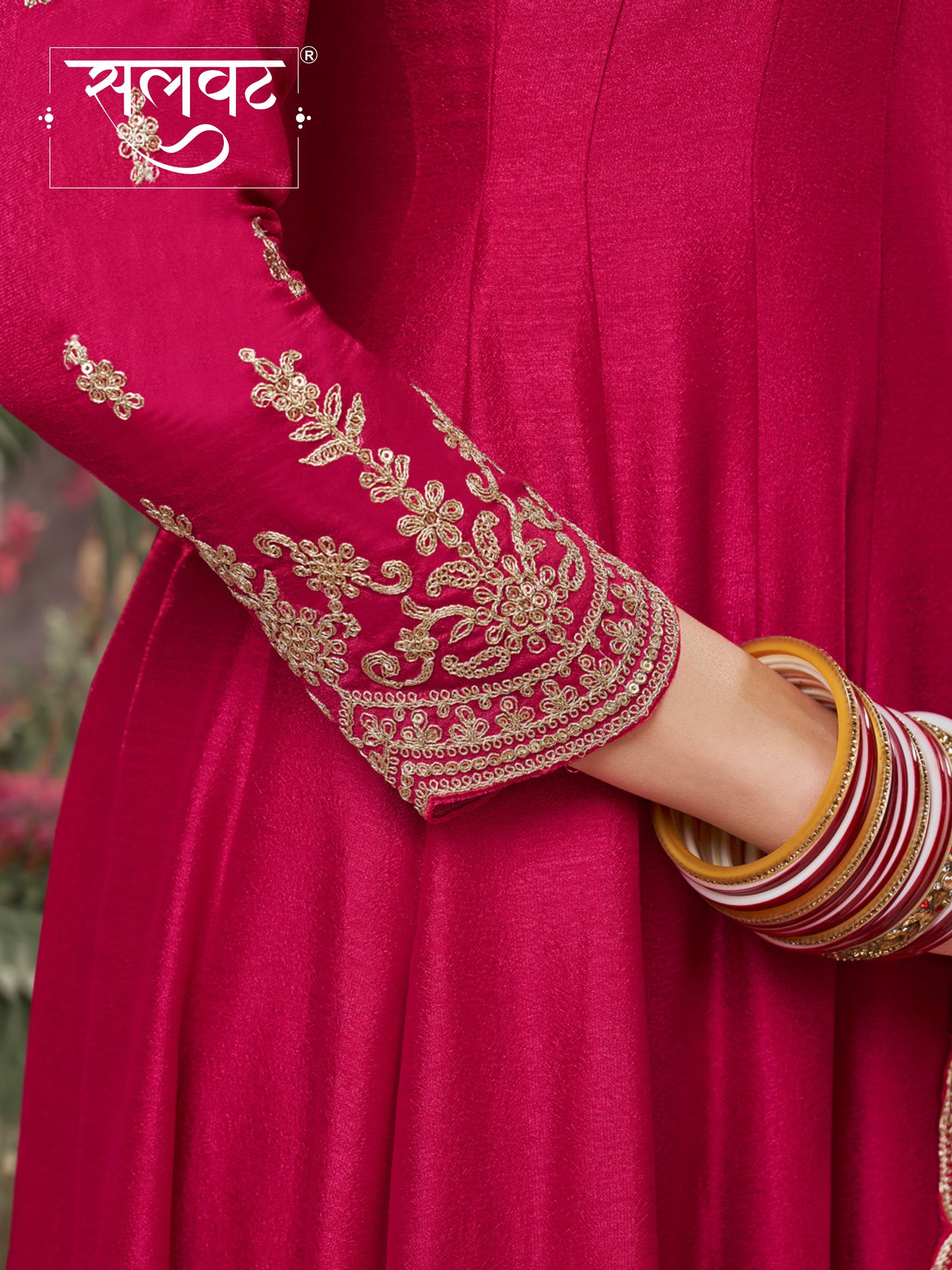 Pink Vichitra Silk Embroidered Anarkali Set with Digital Printed Chiffon Dupatta