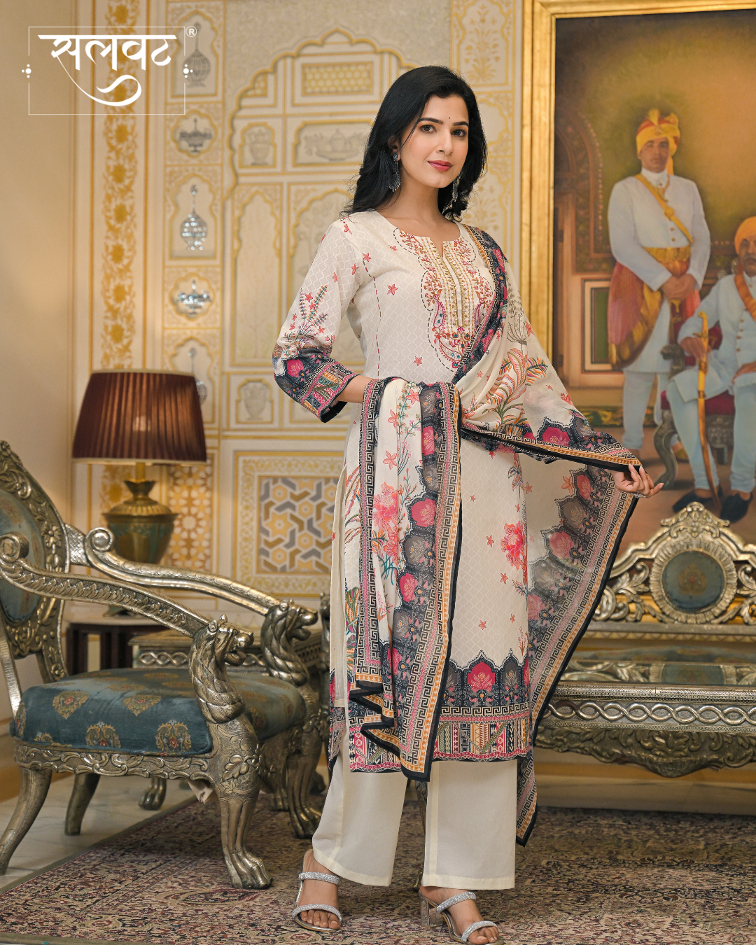 Light Caramel Printed Handwork Kurta Set with Printed Dupatta