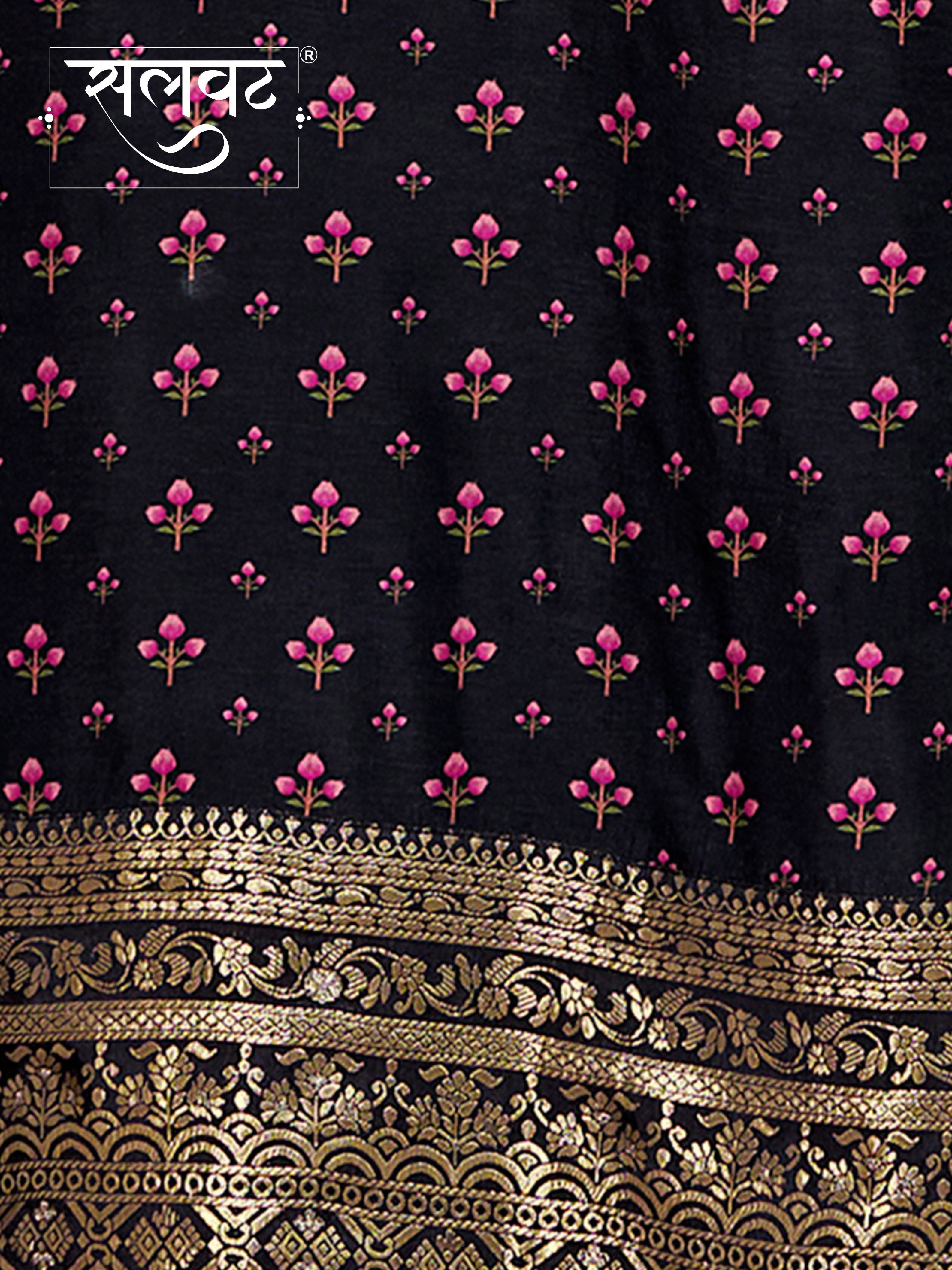 Black Russian Silk Kurta Set with Digital Print Work Paired with Russian Silk Digital Printed Duppatta