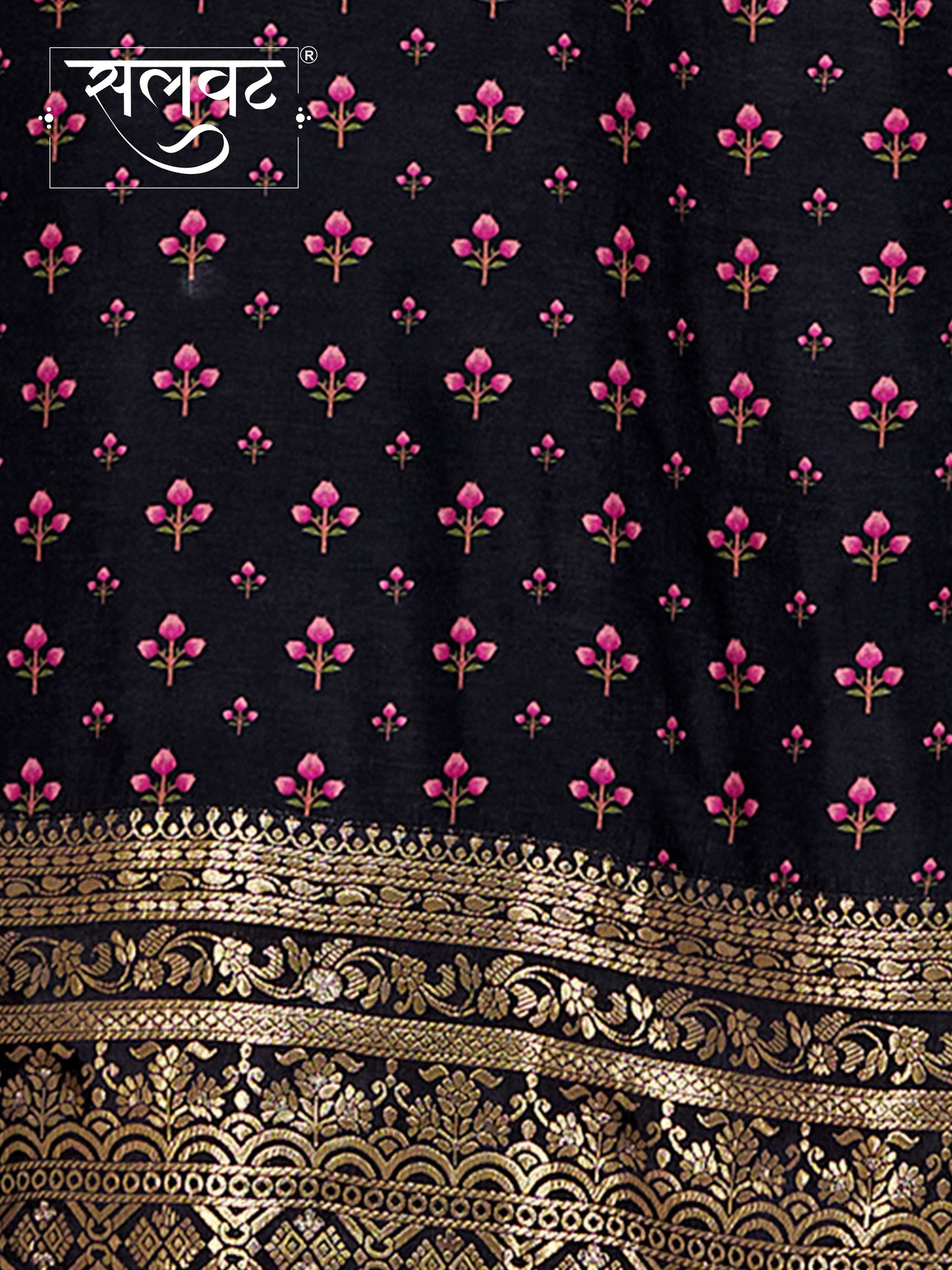 Black Russian Silk Kurta Set with Digital Print Work Paired with Russian Silk Digital Printed Duppatta