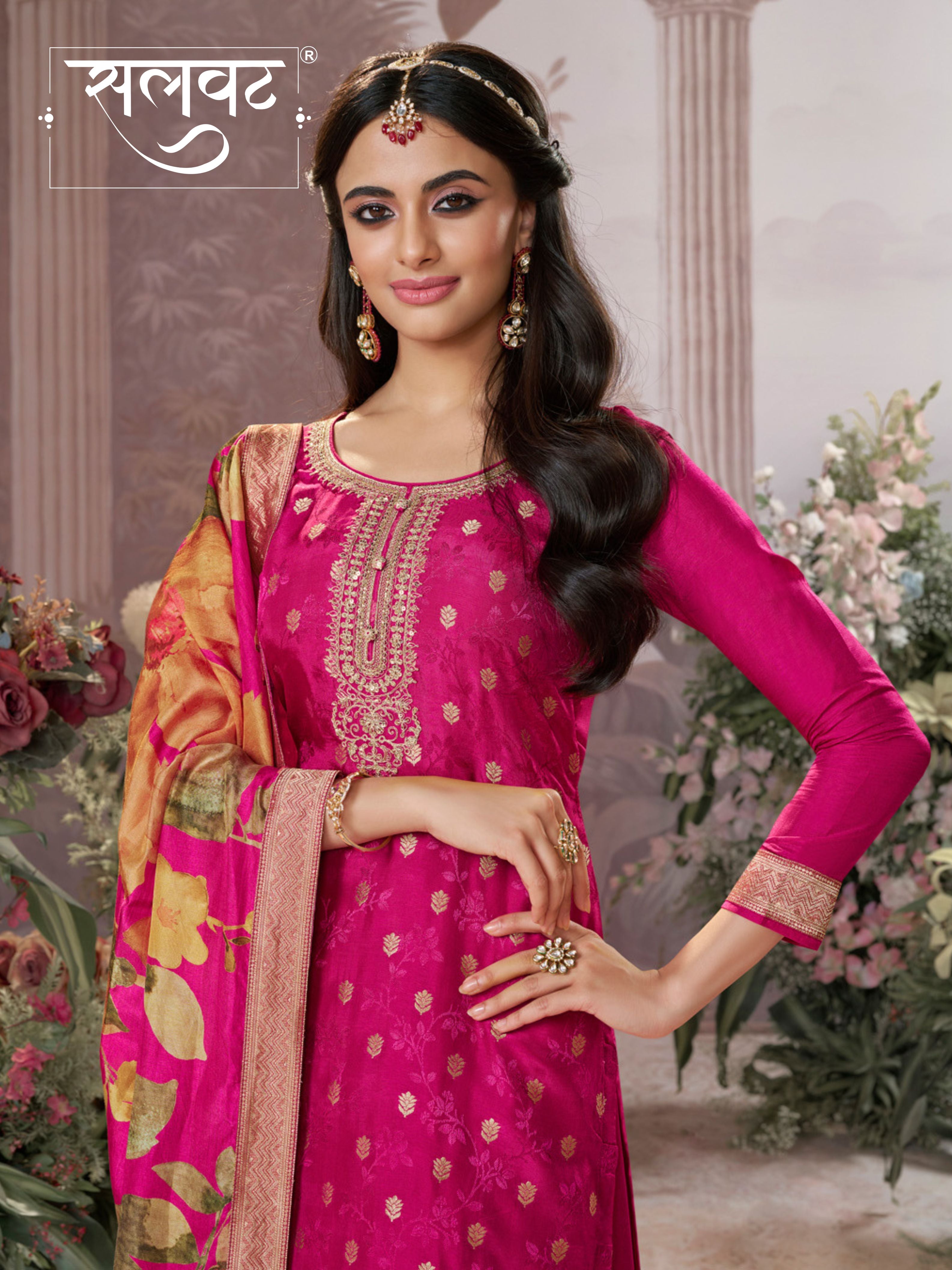 Pink Dola Silk Jacquard & Embroidery Kurta Set with Digital Print Dola Silk Dupatta