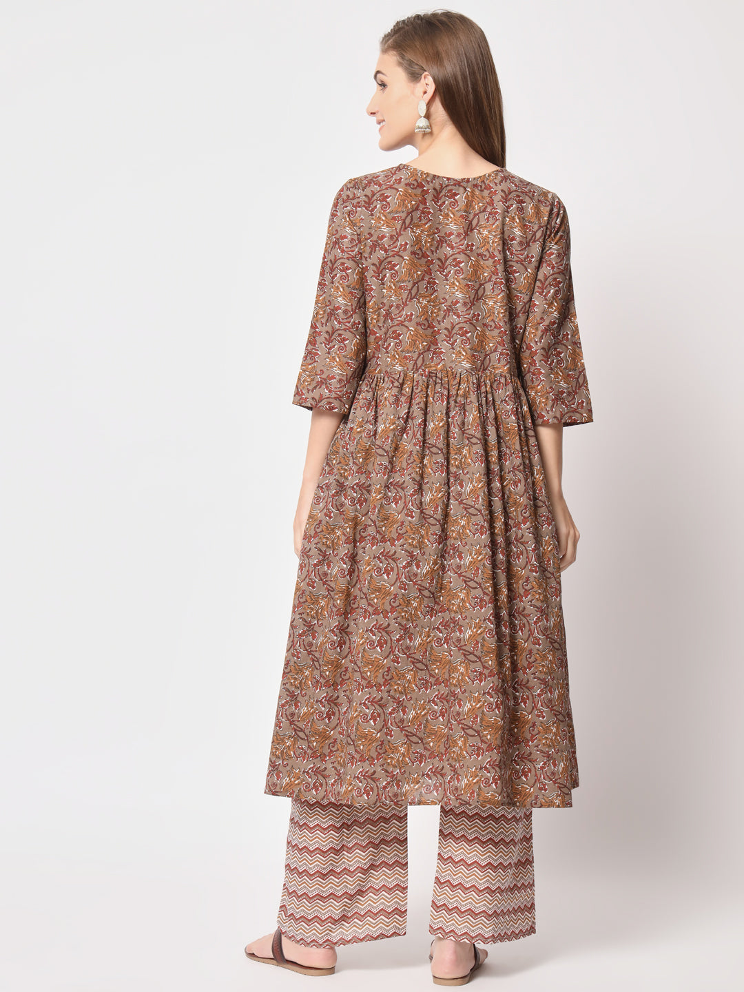 Brown Printed Everyday Cotton Kurta Set