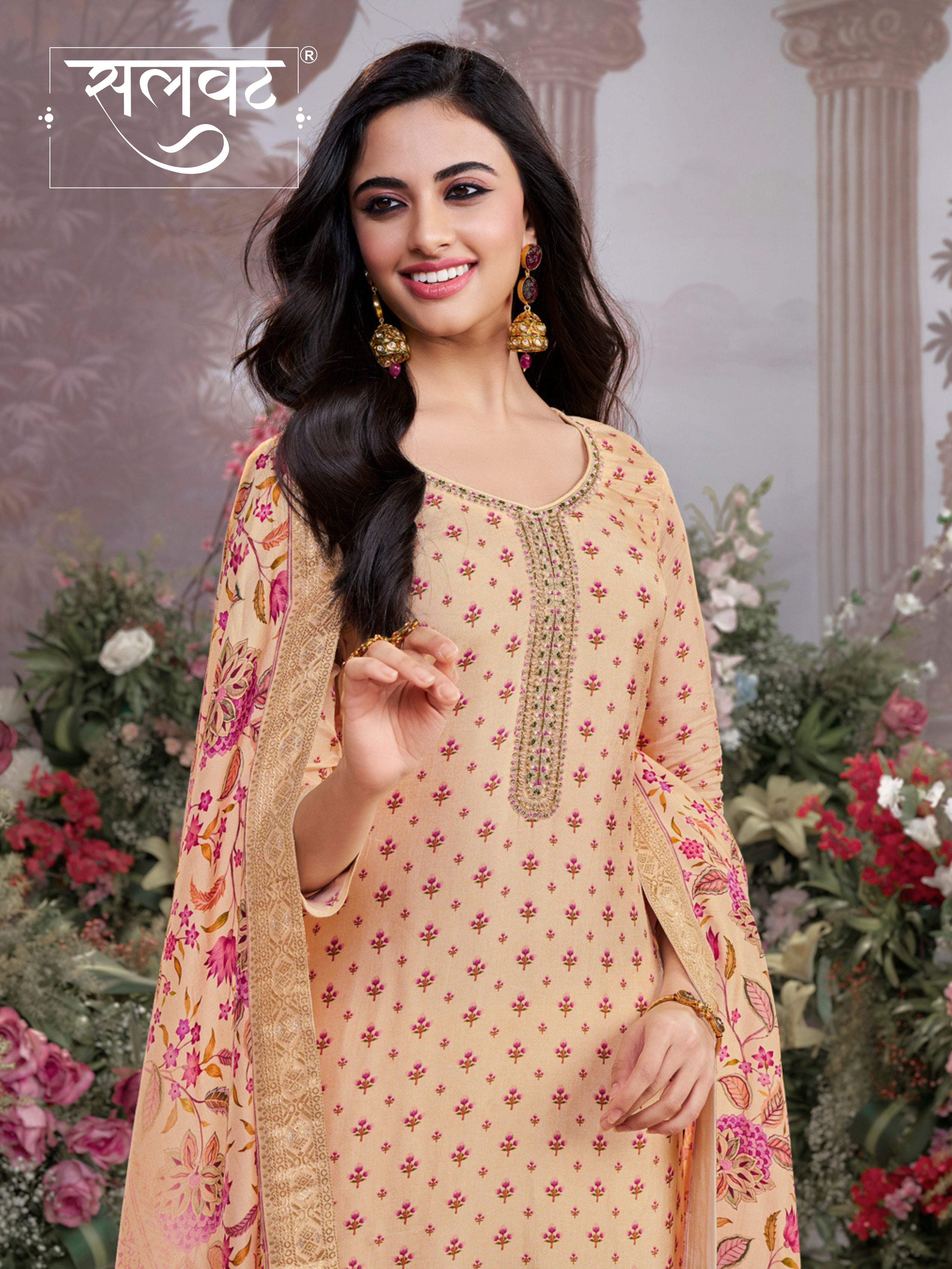 Off-White Russian Silk Kurta Set with Digital Print Work Paired with Russian Silk Digital Printed Duppatta