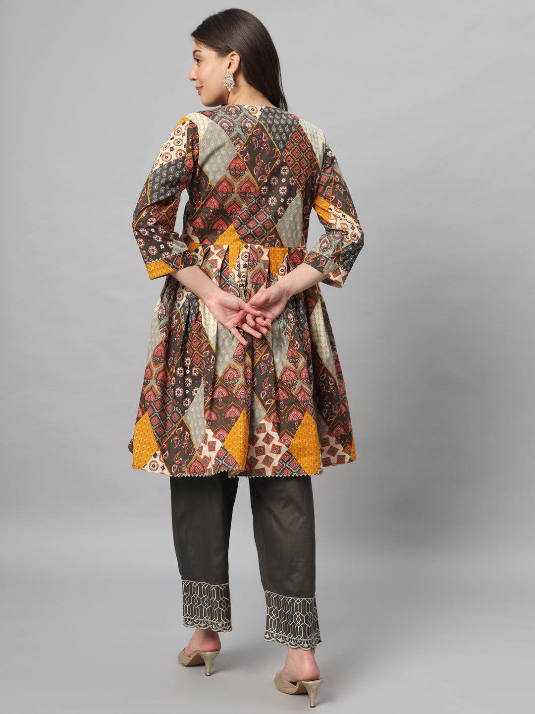 Espresso Brown & Musturd  Blockprinted Shrug Set