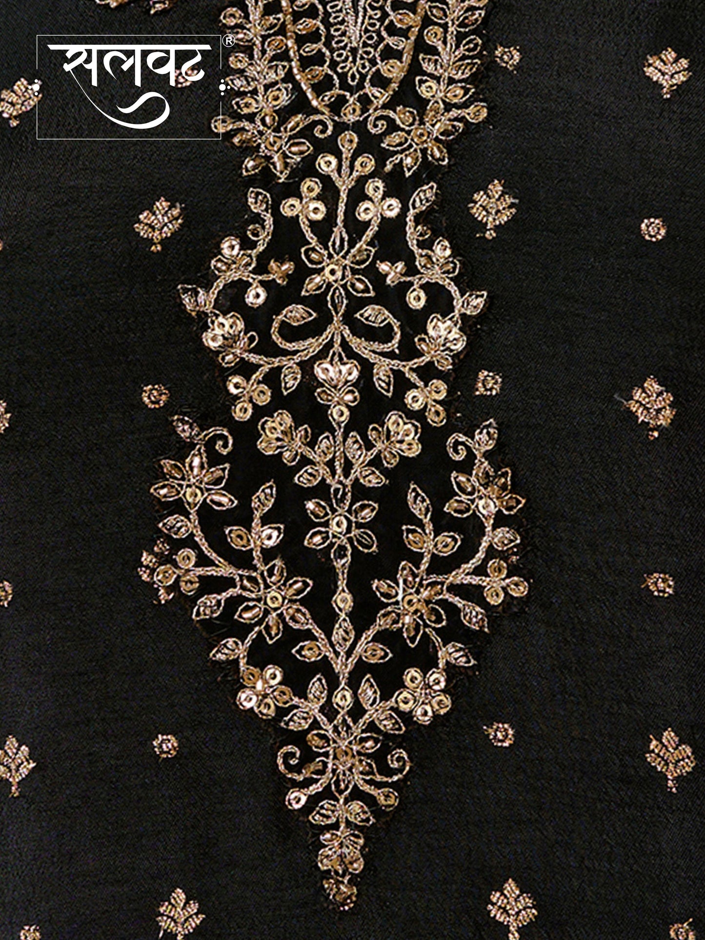 Black Dola Silk Kurta Set with Jacquard Detailing and Intricate Embroidery, Paired with a Cherry Silk Dupatta