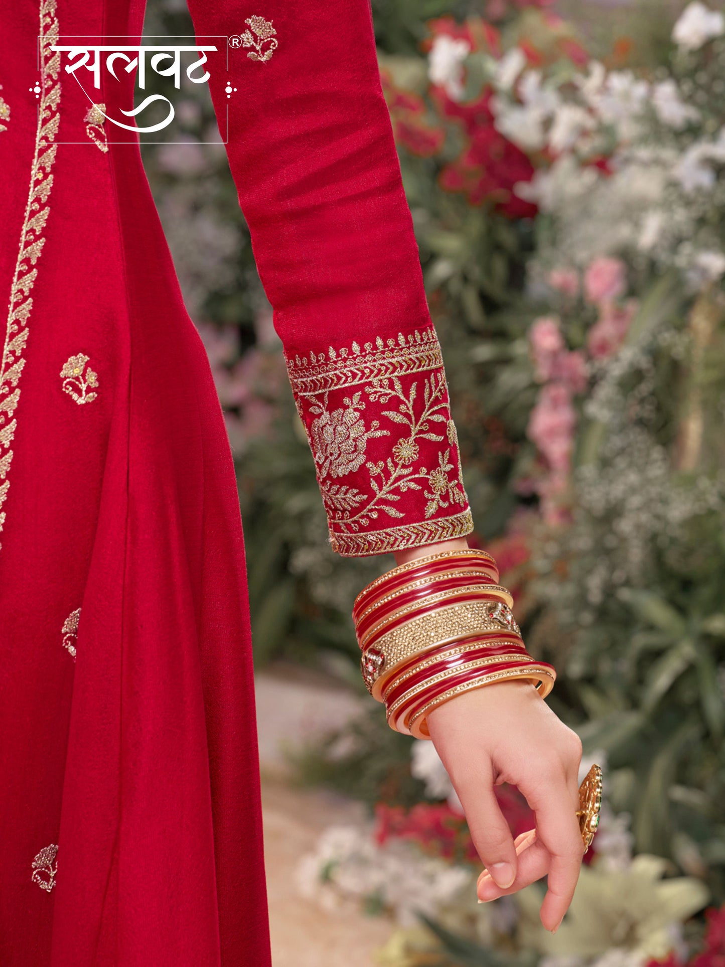 Red Vichitra Silk Kurta Suit Set with Embroidered Work Paired with Vichitra Silk Dupatta with Embroidered Work