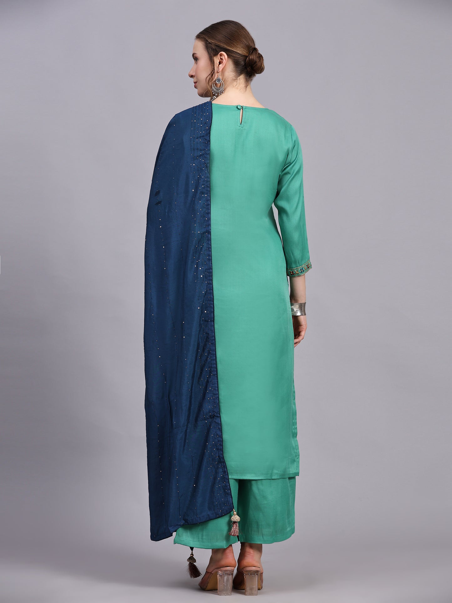 Green Viscose Silk Blend Kurta Set with Dupatta